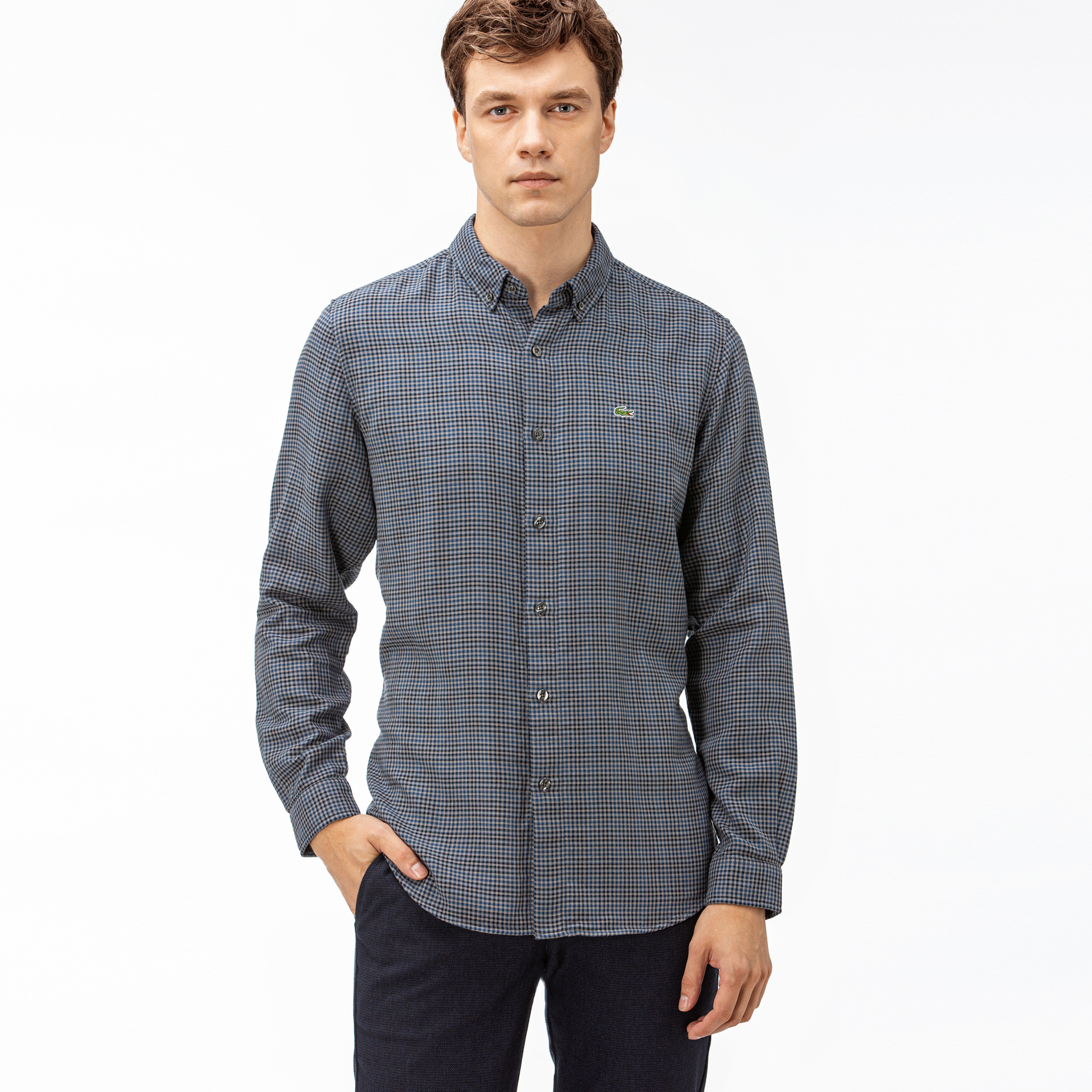 Lacoste Erkek Regular Fit Kareli Lacivert Gömlek
