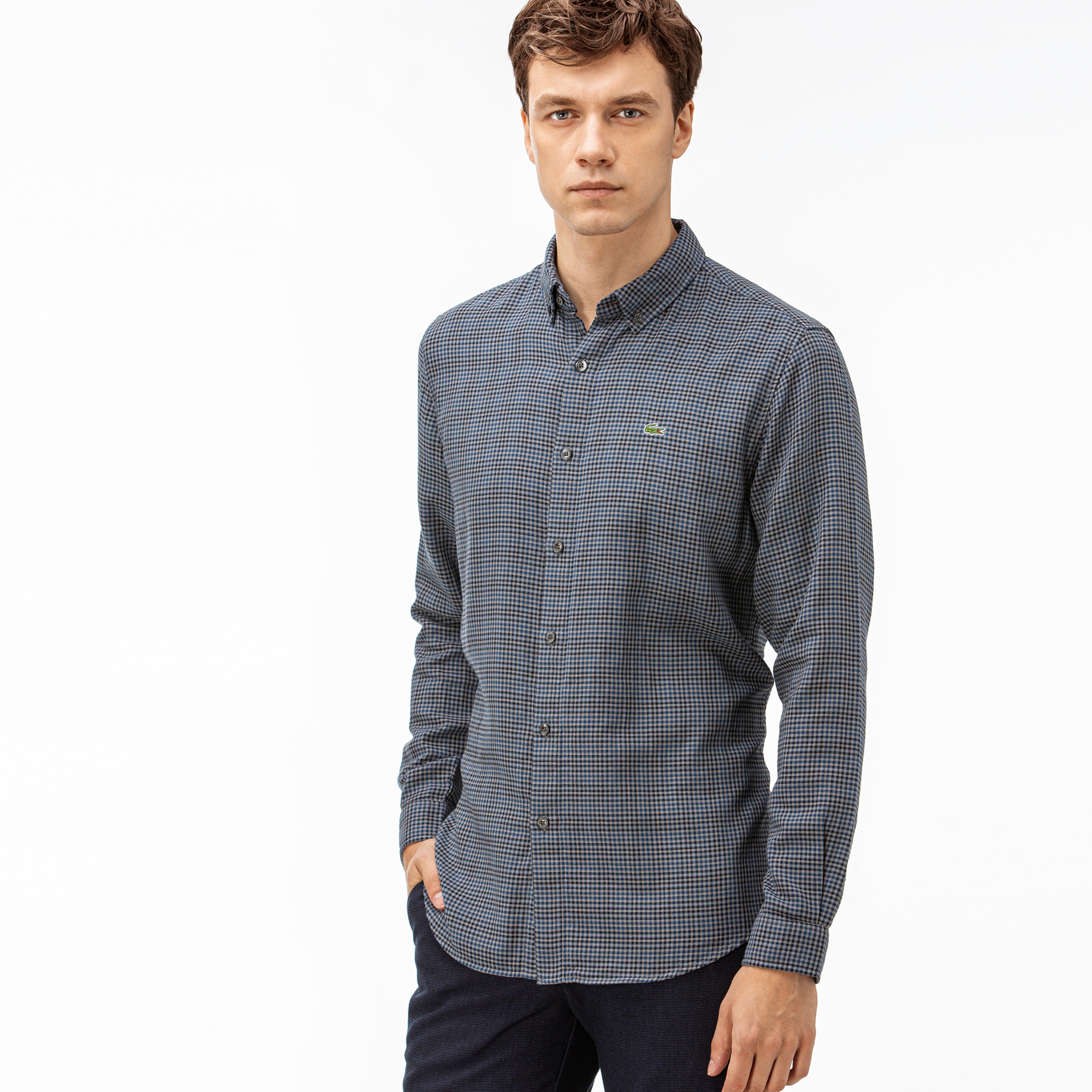 Lacoste Erkek Regular Fit Kareli Lacivert Gömlek