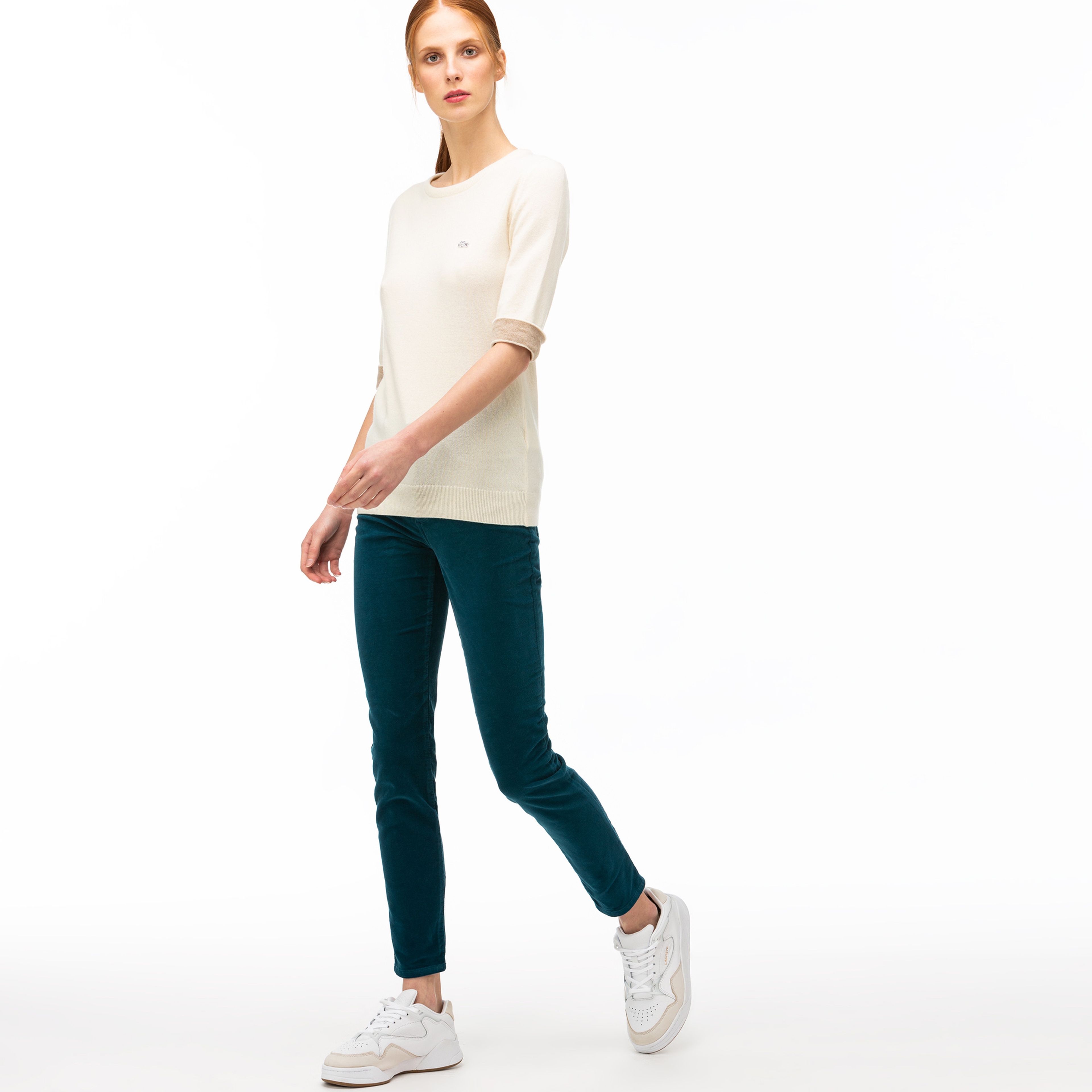 Lacoste Kadın Slim Fit Kadife Mavi Pantolon