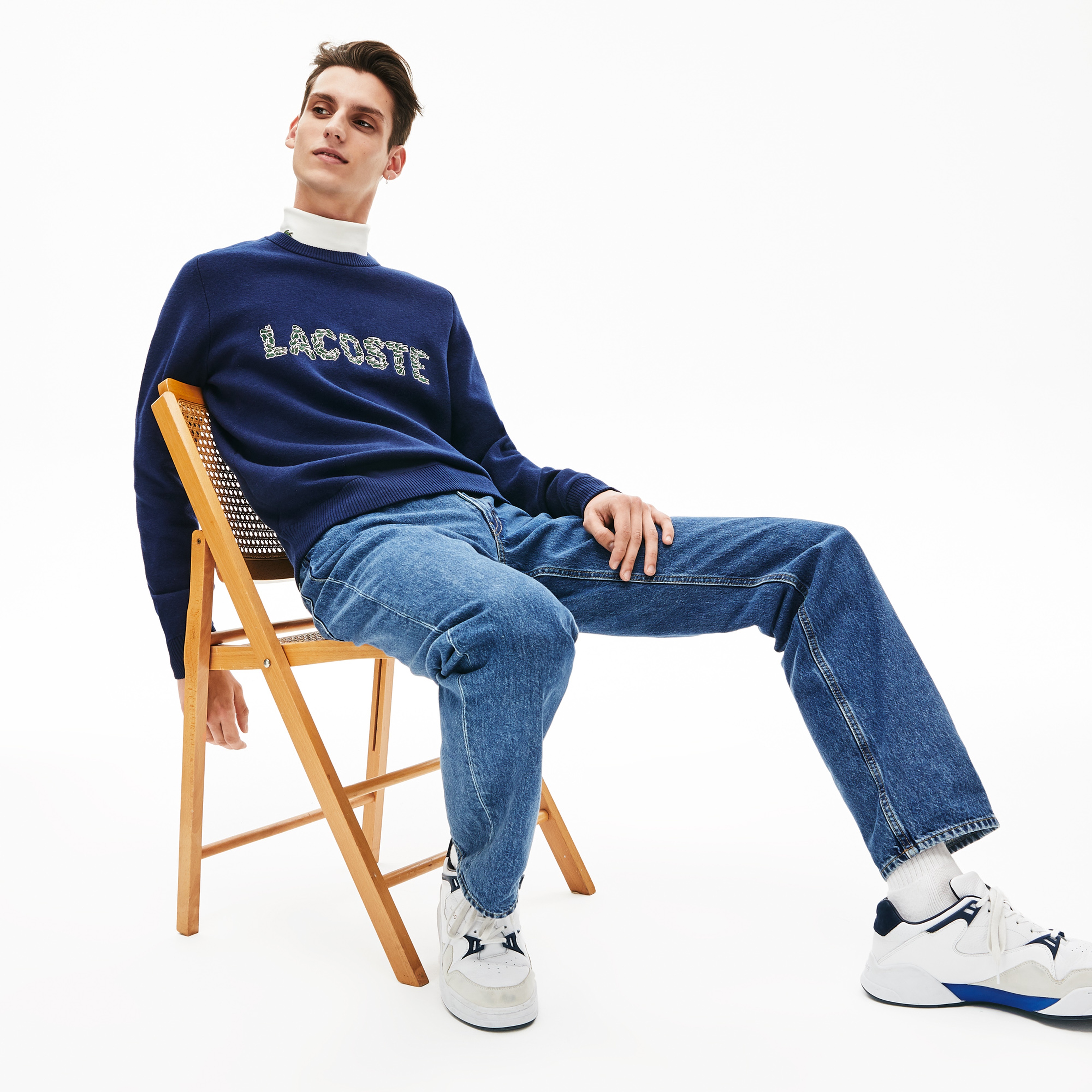 Lacoste Erkek Croco Magic Desenli Lacivert Triko Kazak