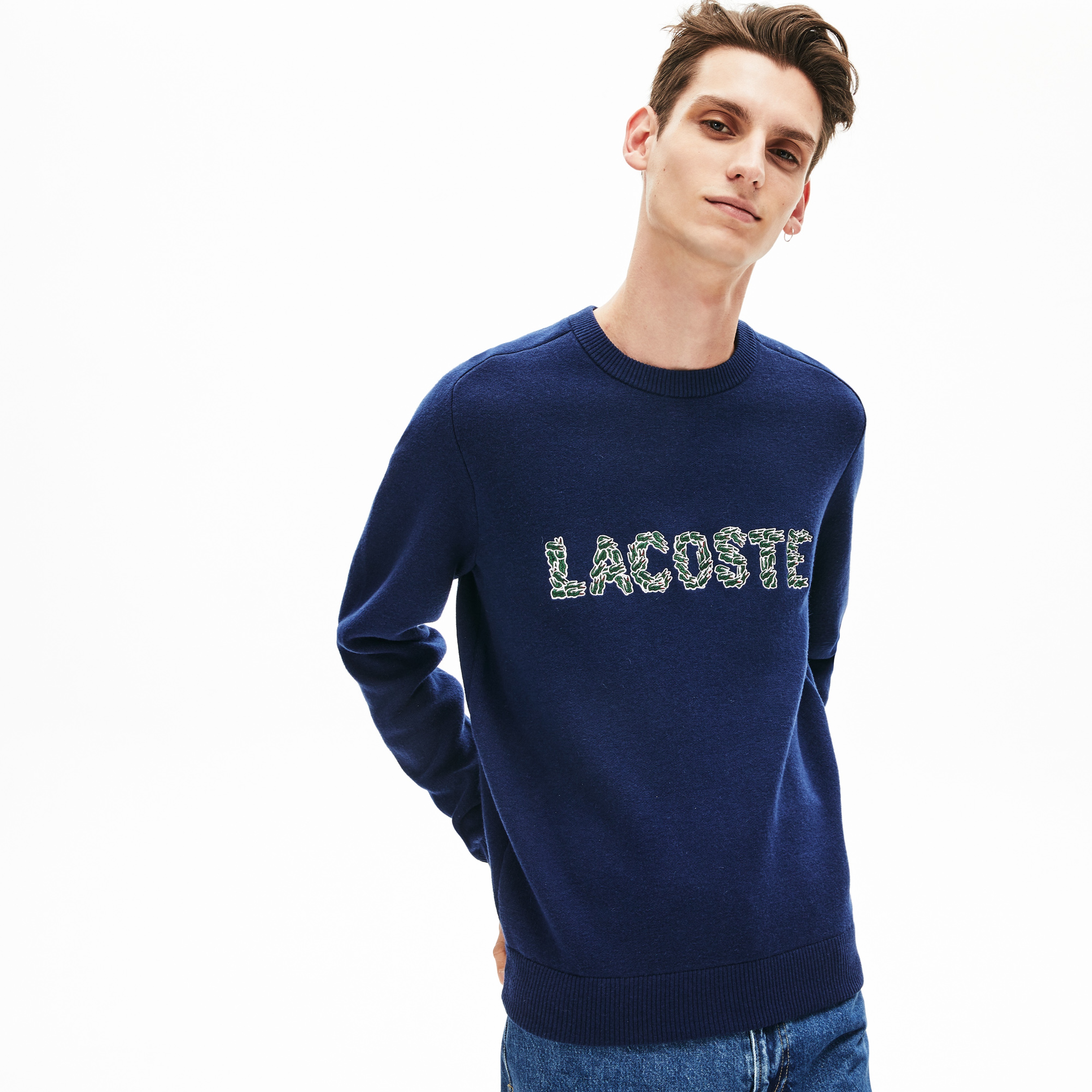 Lacoste Erkek Croco Magic Desenli Lacivert Triko Kazak
