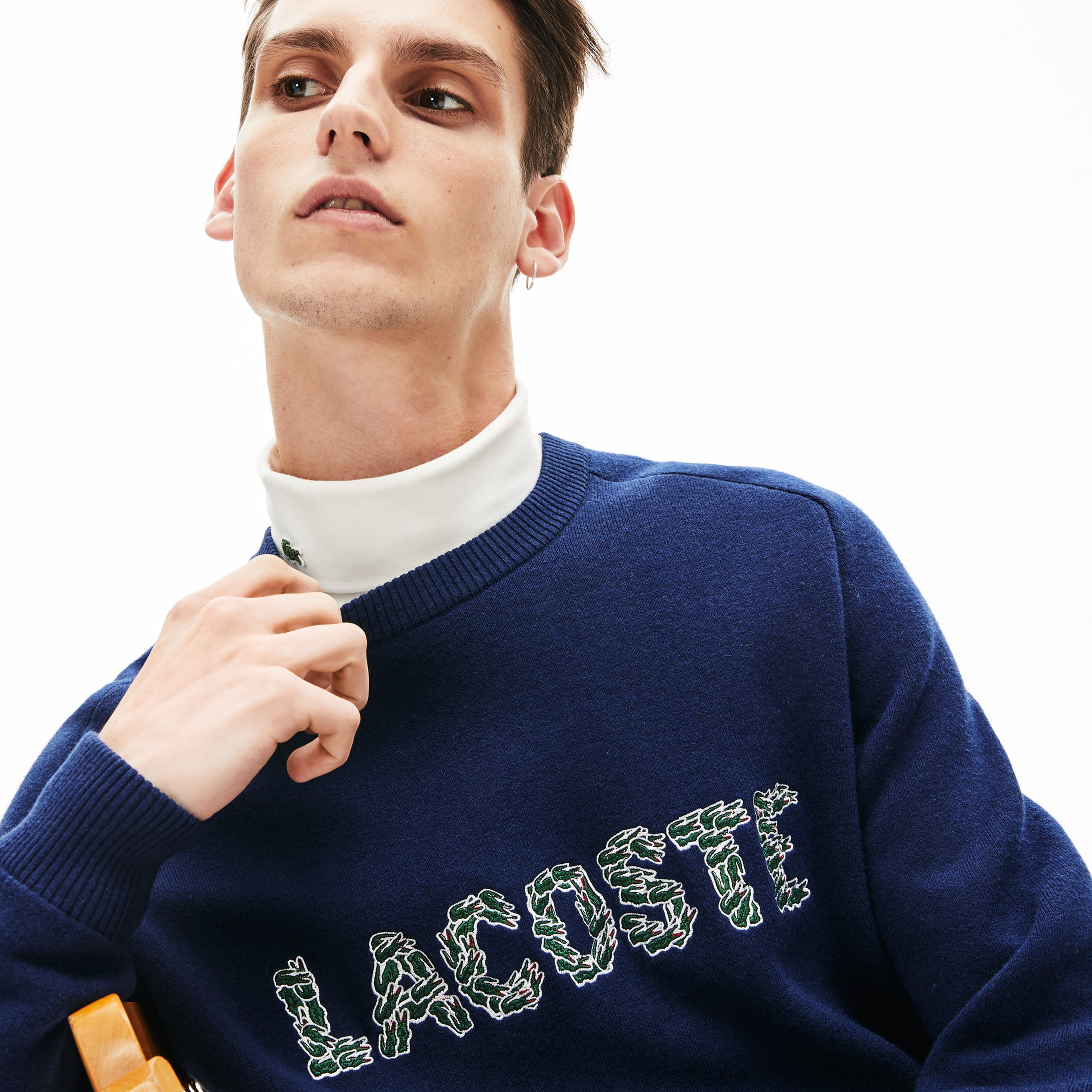 Lacoste Erkek Croco Magic Desenli Lacivert Triko Kazak