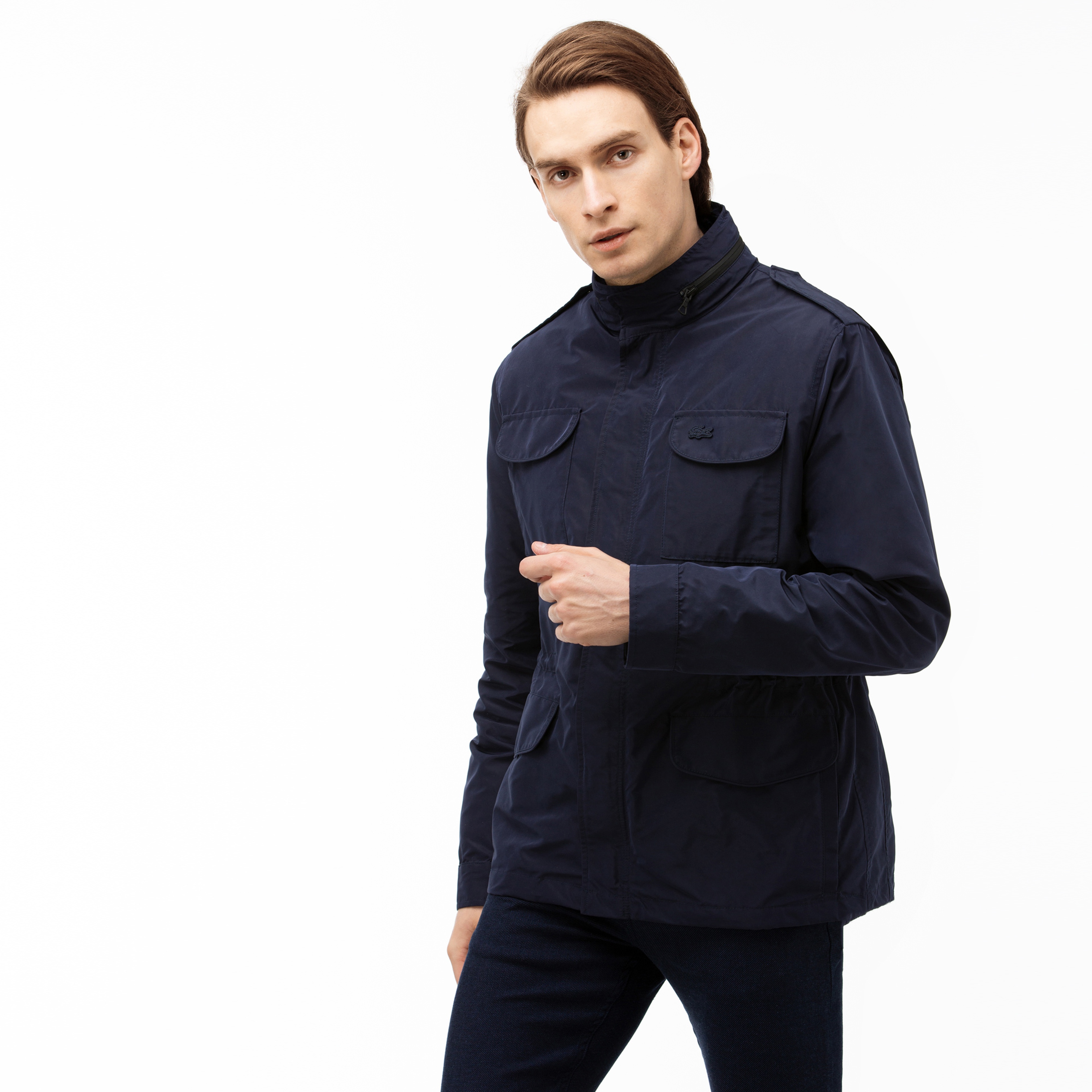 Lacoste Erkek Çift Kullanımlı Gizlenebilir Kapüşonlu Lacivert Mont
