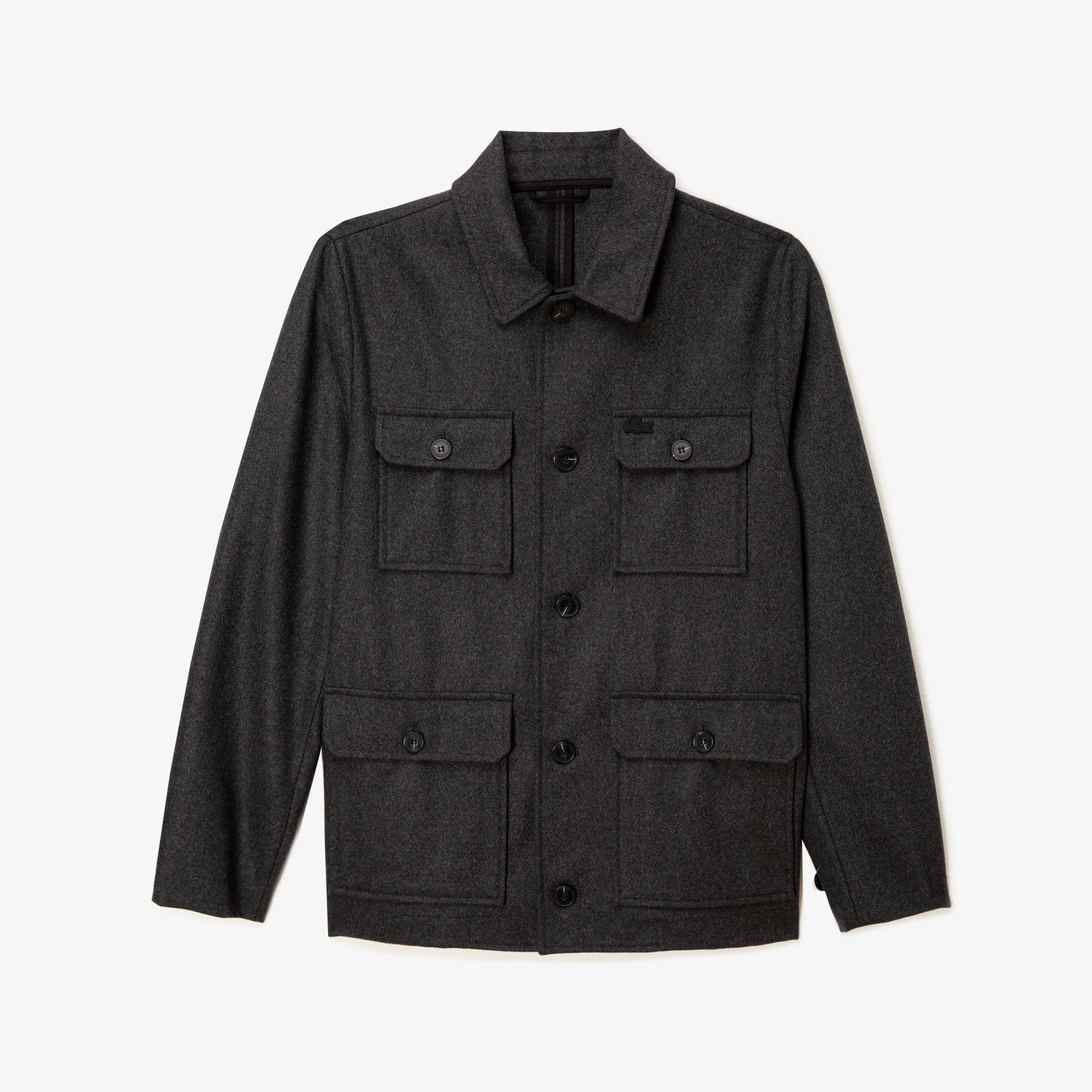 Lacoste Erkek Yün Karışımlı Kırçıllı Desenli Gri Logo Detaylı Mont