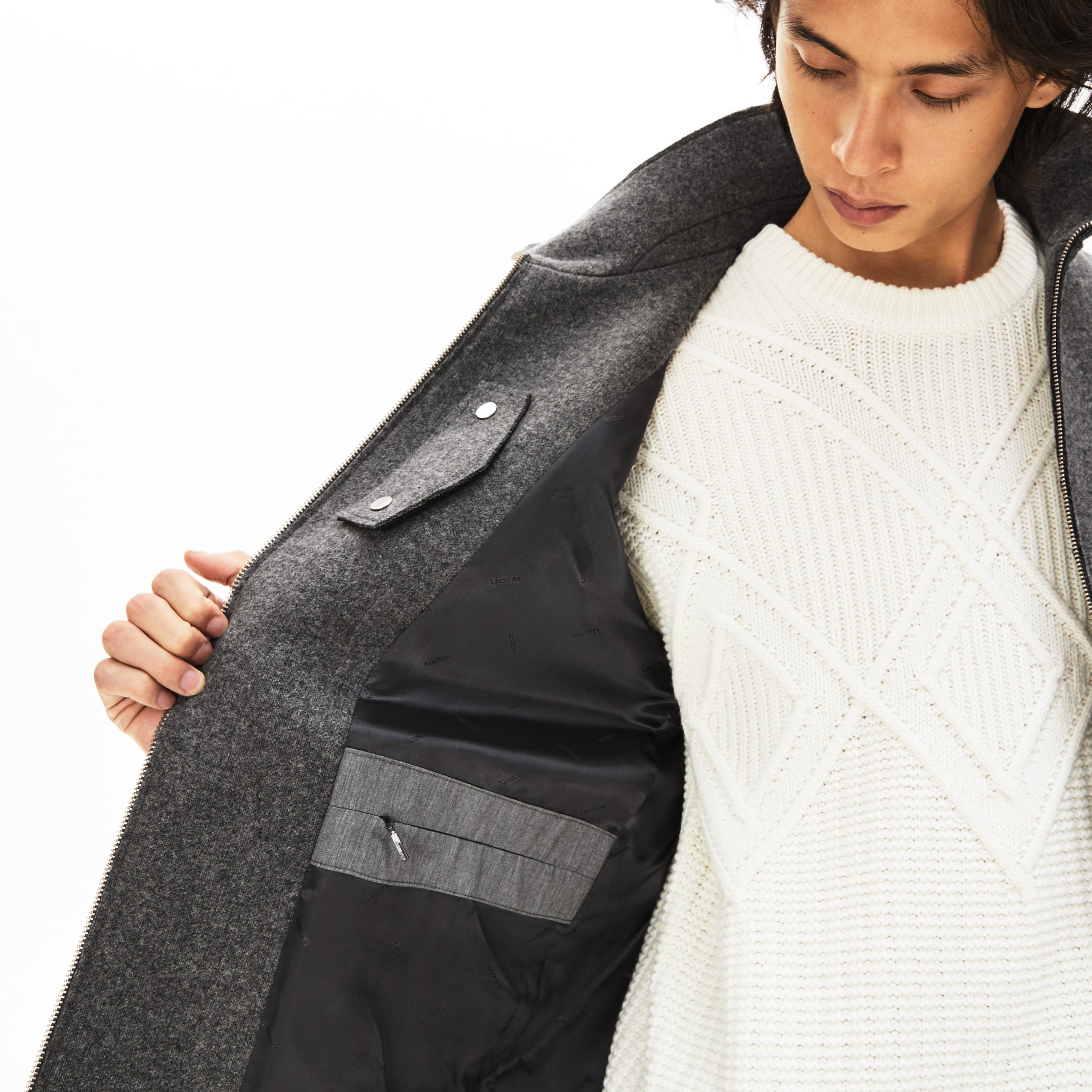 Lacoste Erkek Gri Yünlü Mont