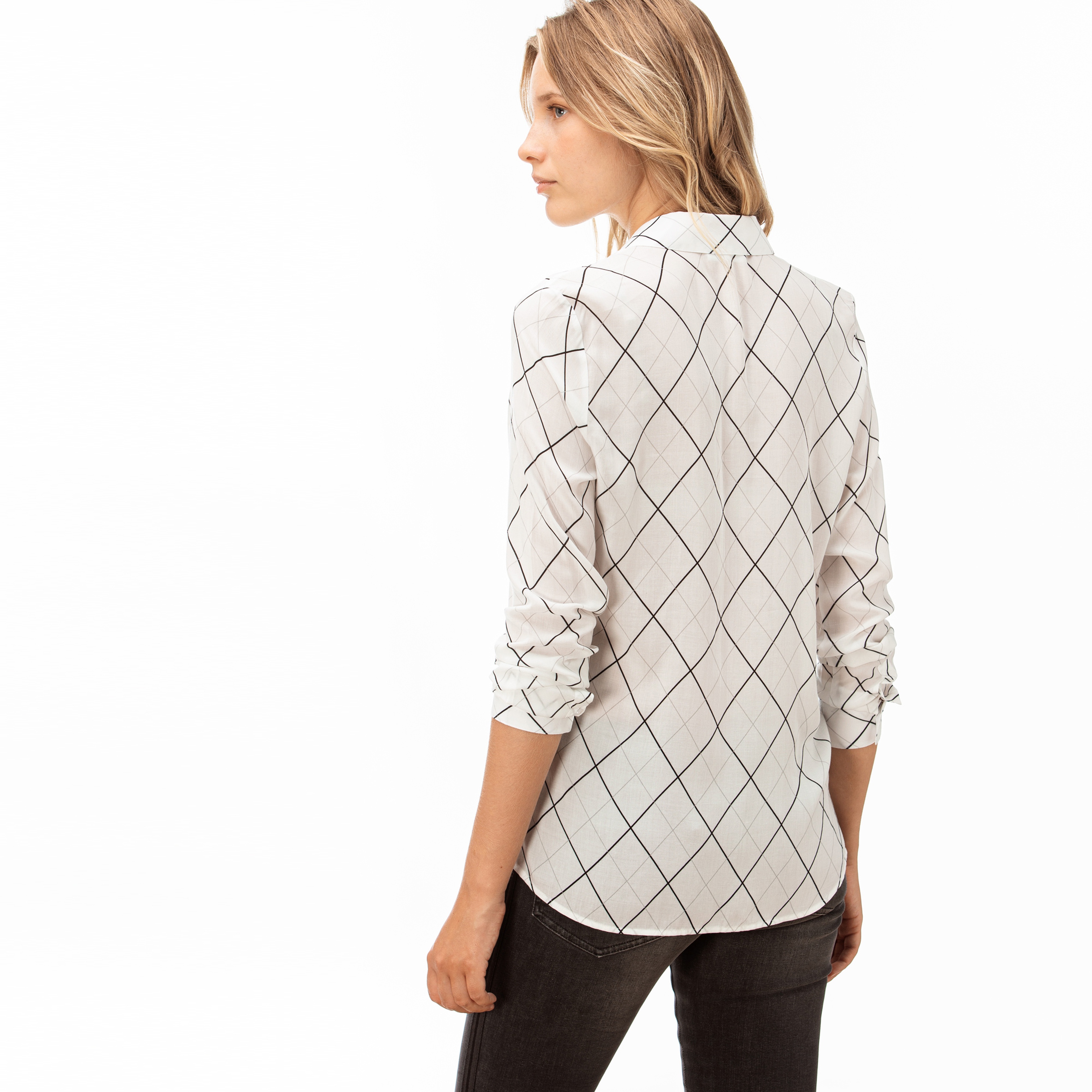 Lacoste Kadın Çizgili Beyaz Gömlek