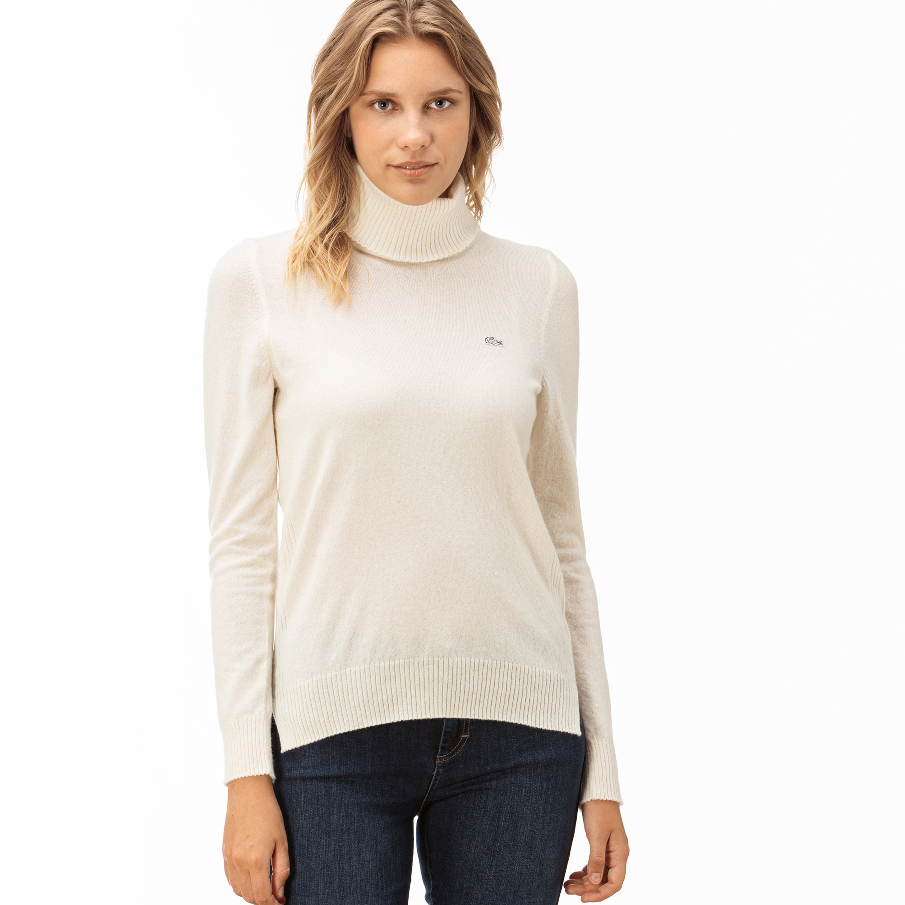 Lacoste Kadın Bej Kaşmir Karışımlı Balıkçı Yaka Triko Kazak