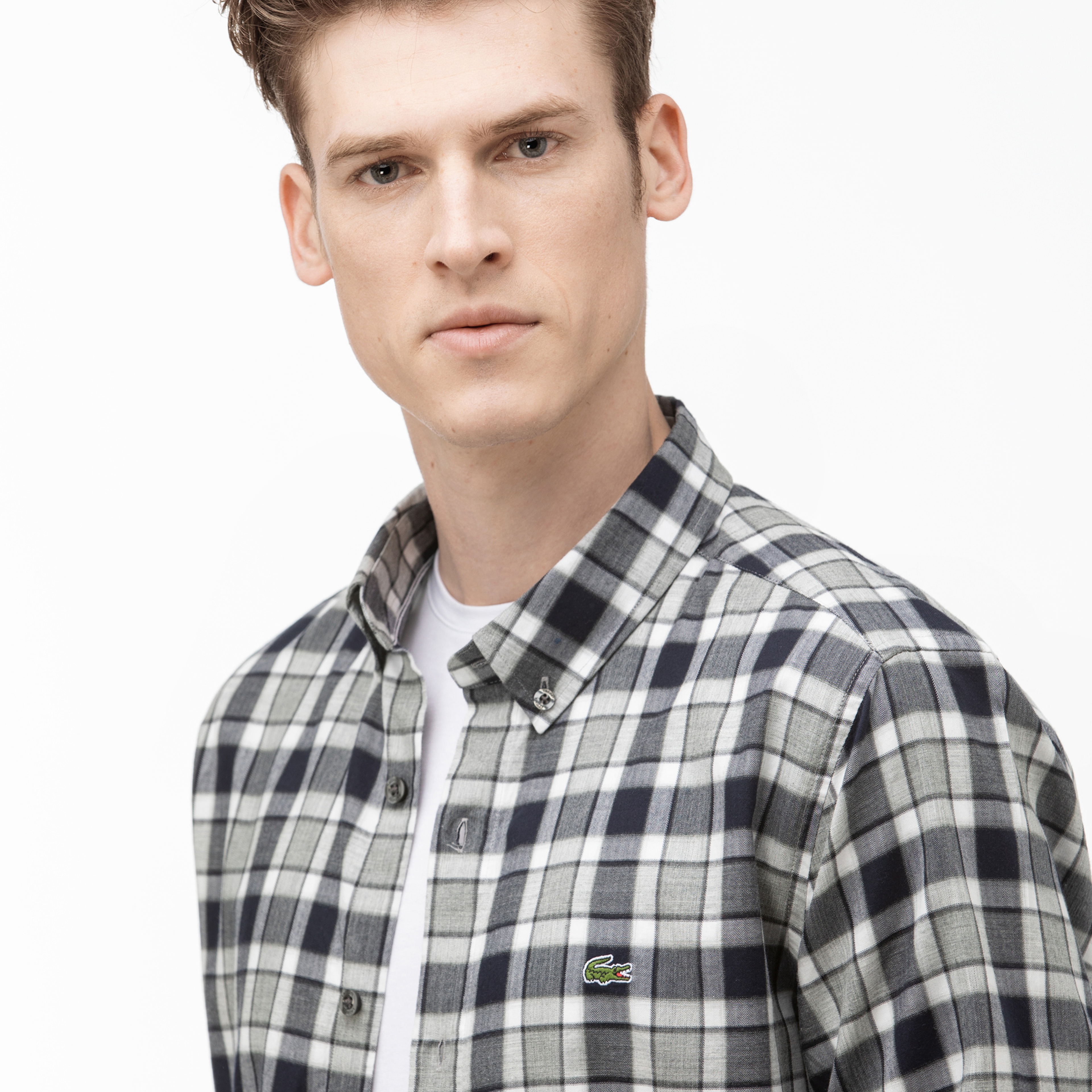 Lacoste Erkek Slim Fit Ekose Desenli Gri Gömlek