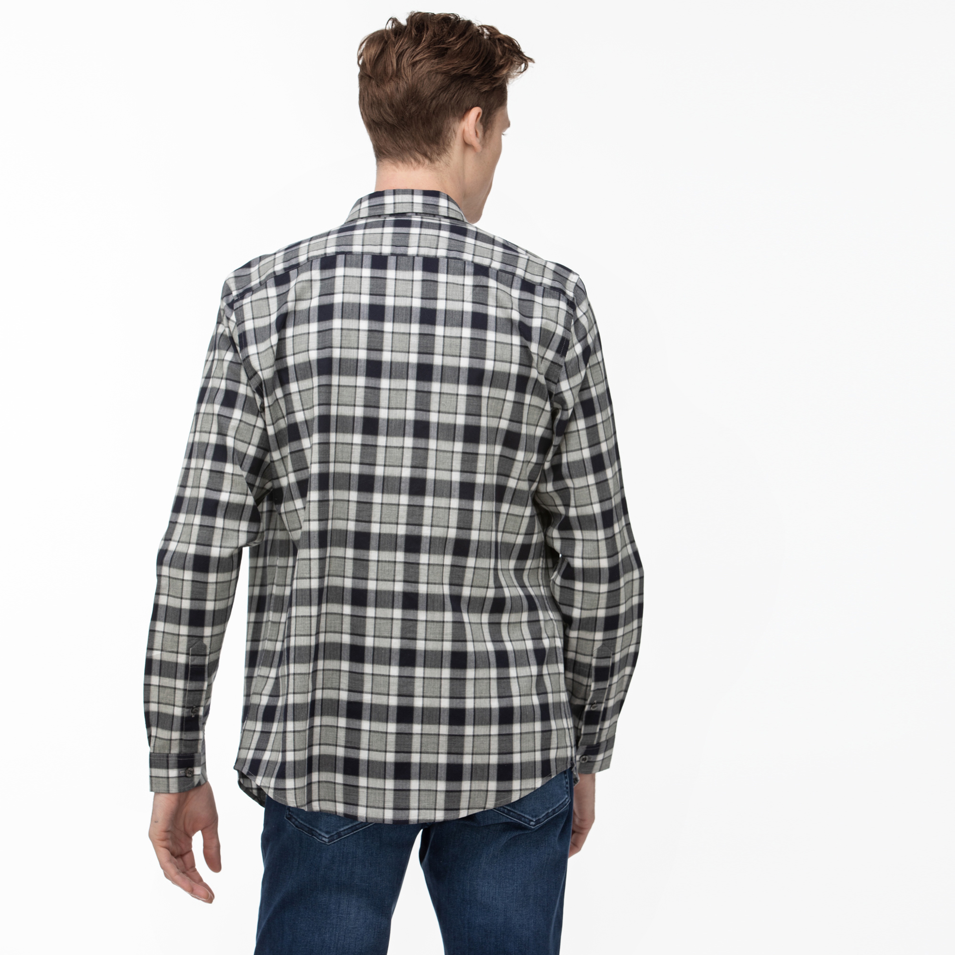 Lacoste Erkek Slim Fit Ekose Desenli Gri Gömlek