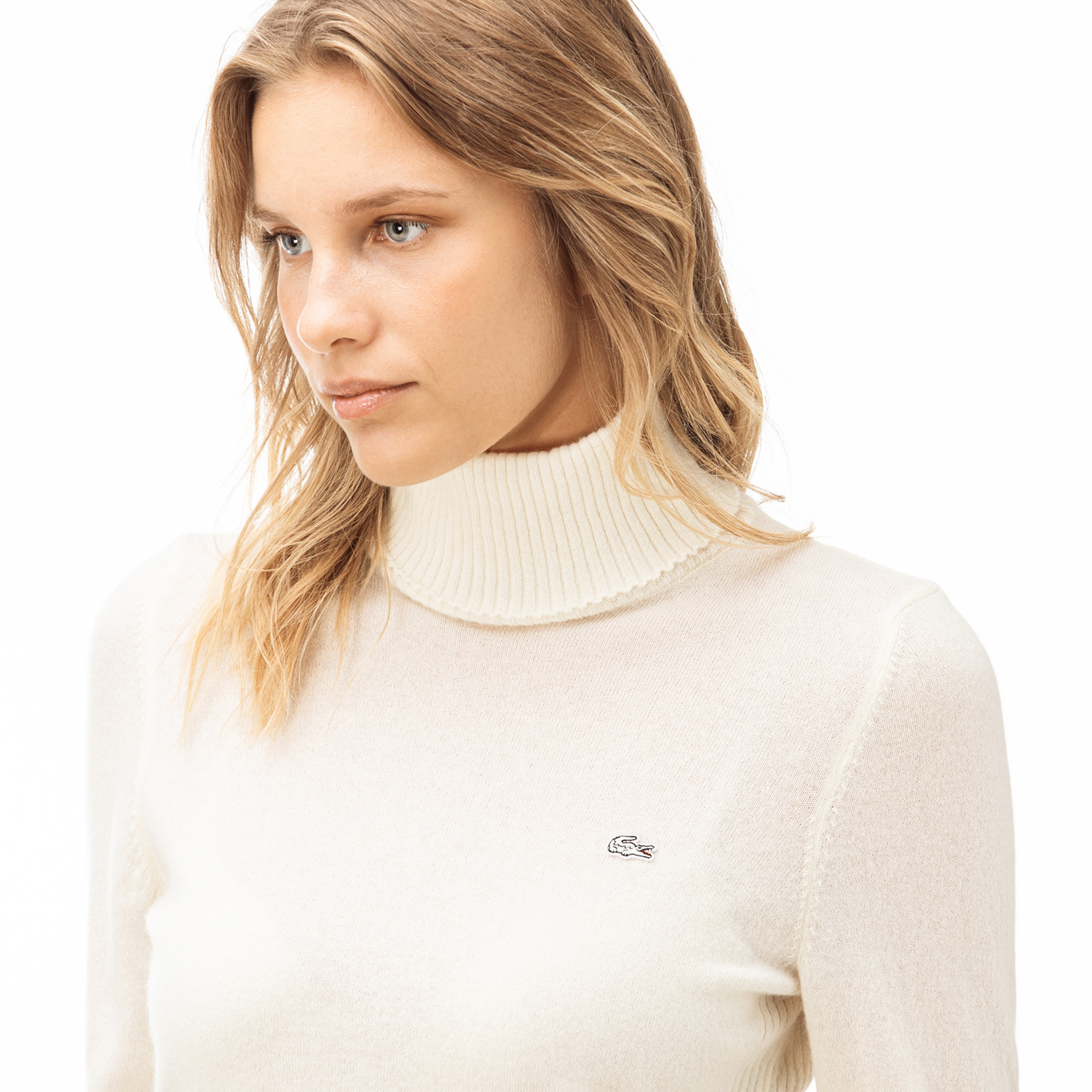 Lacoste Kadın Bej Kaşmir Karışımlı Balıkçı Yaka Triko Kazak