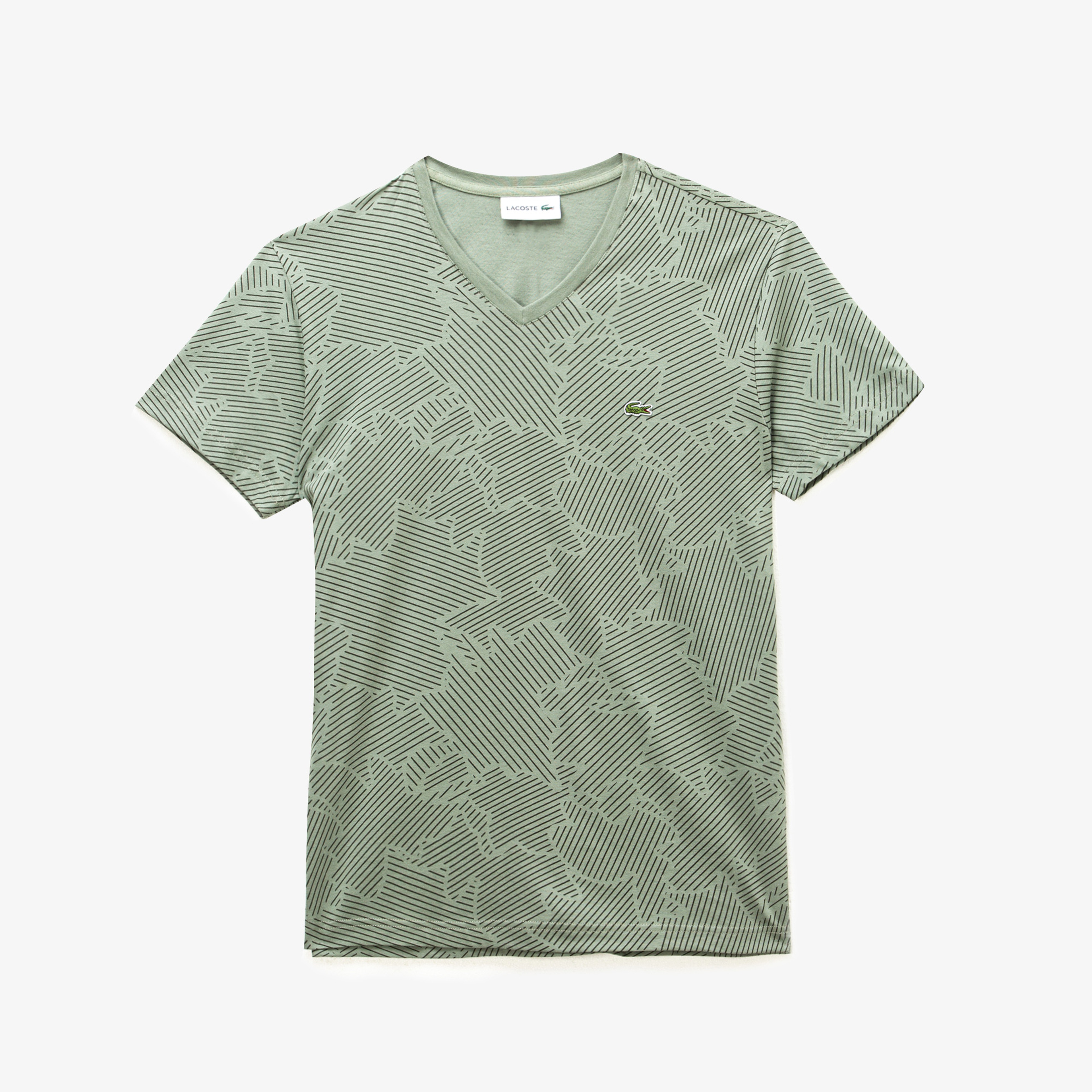Lacoste Erkek Desenli V Yaka  Yeşil T-Shirt