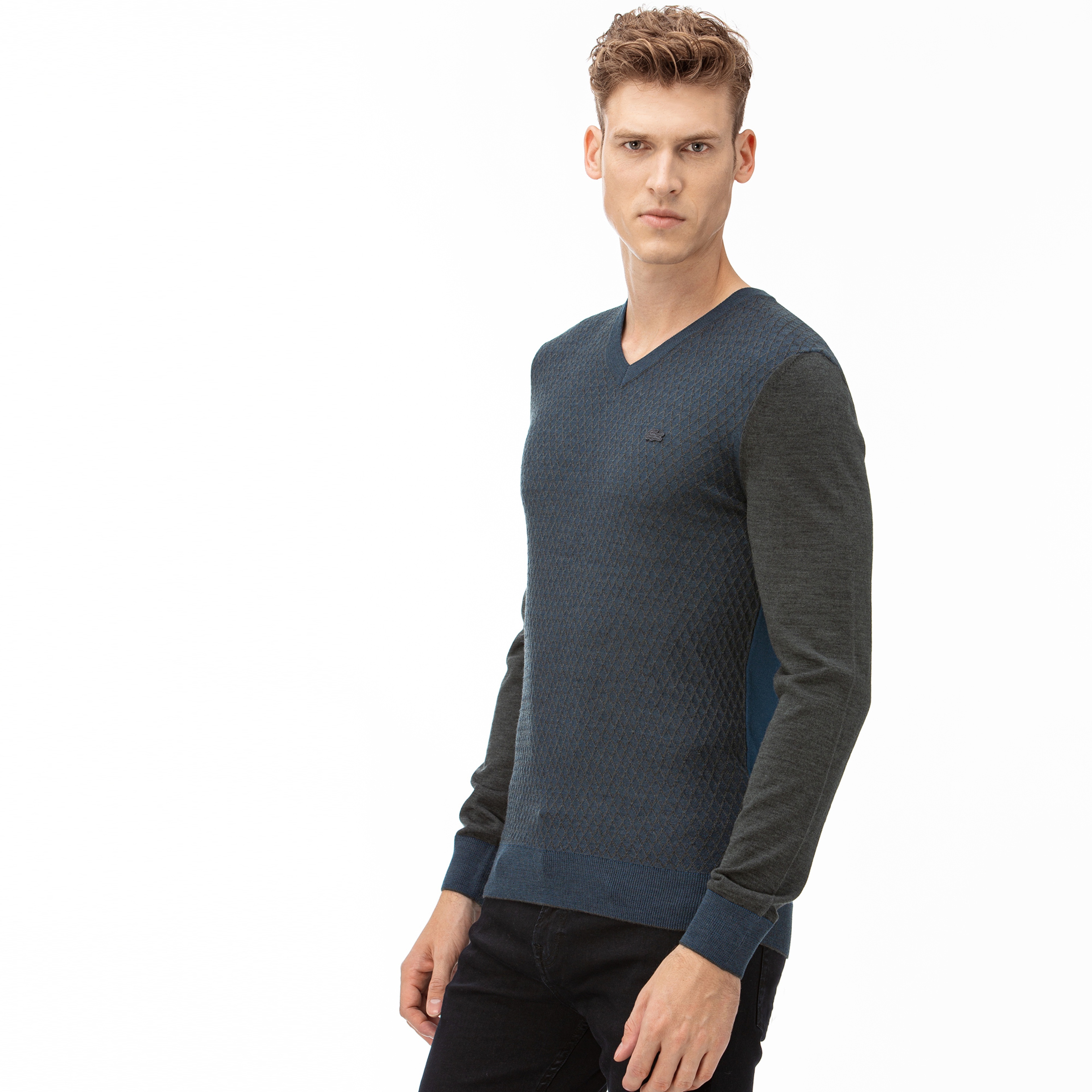 Lacoste Erkek V Yaka Mavi Triko