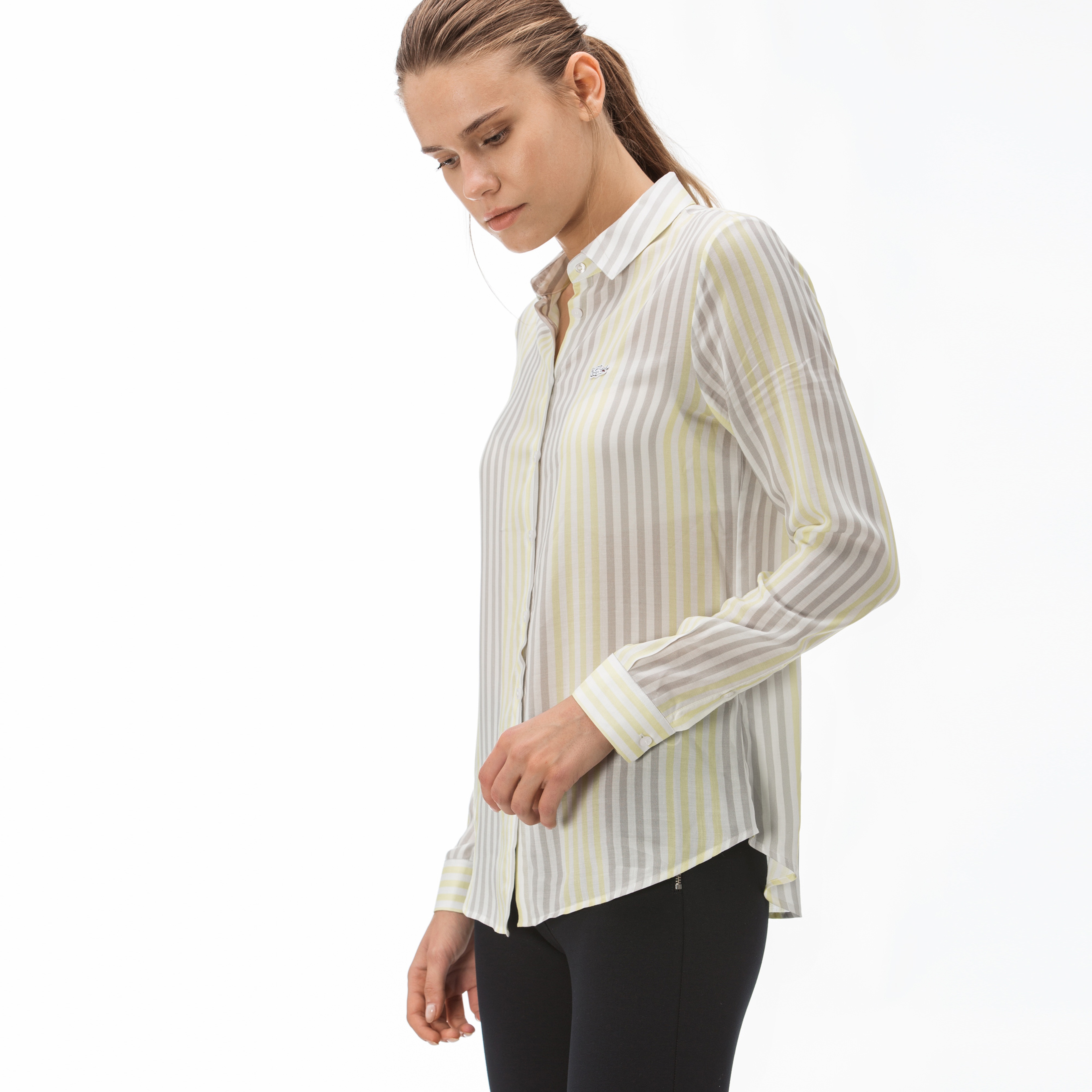 Lacoste Kadın Çizgili Sarı Gömlek