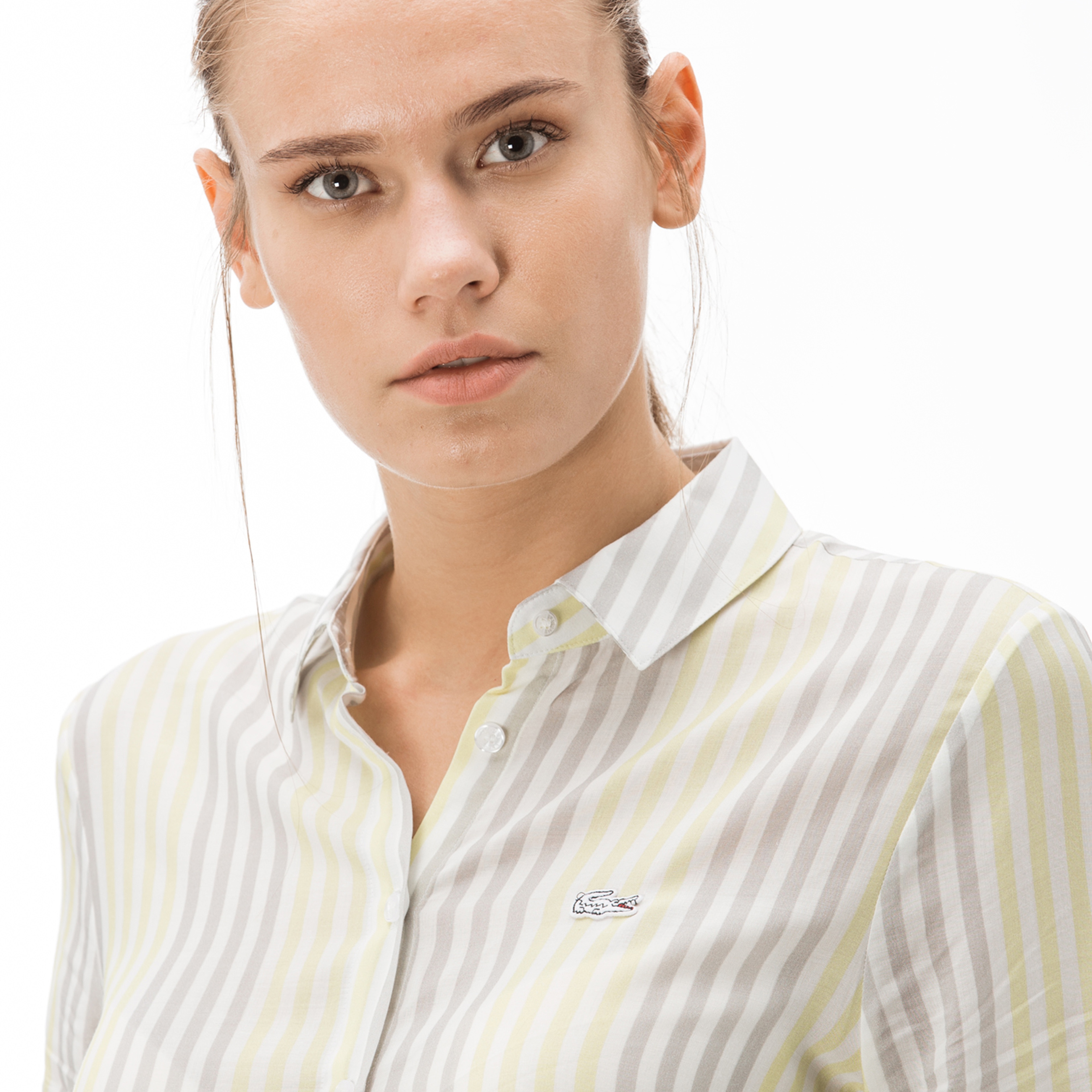 Lacoste Kadın Çizgili Sarı Gömlek
