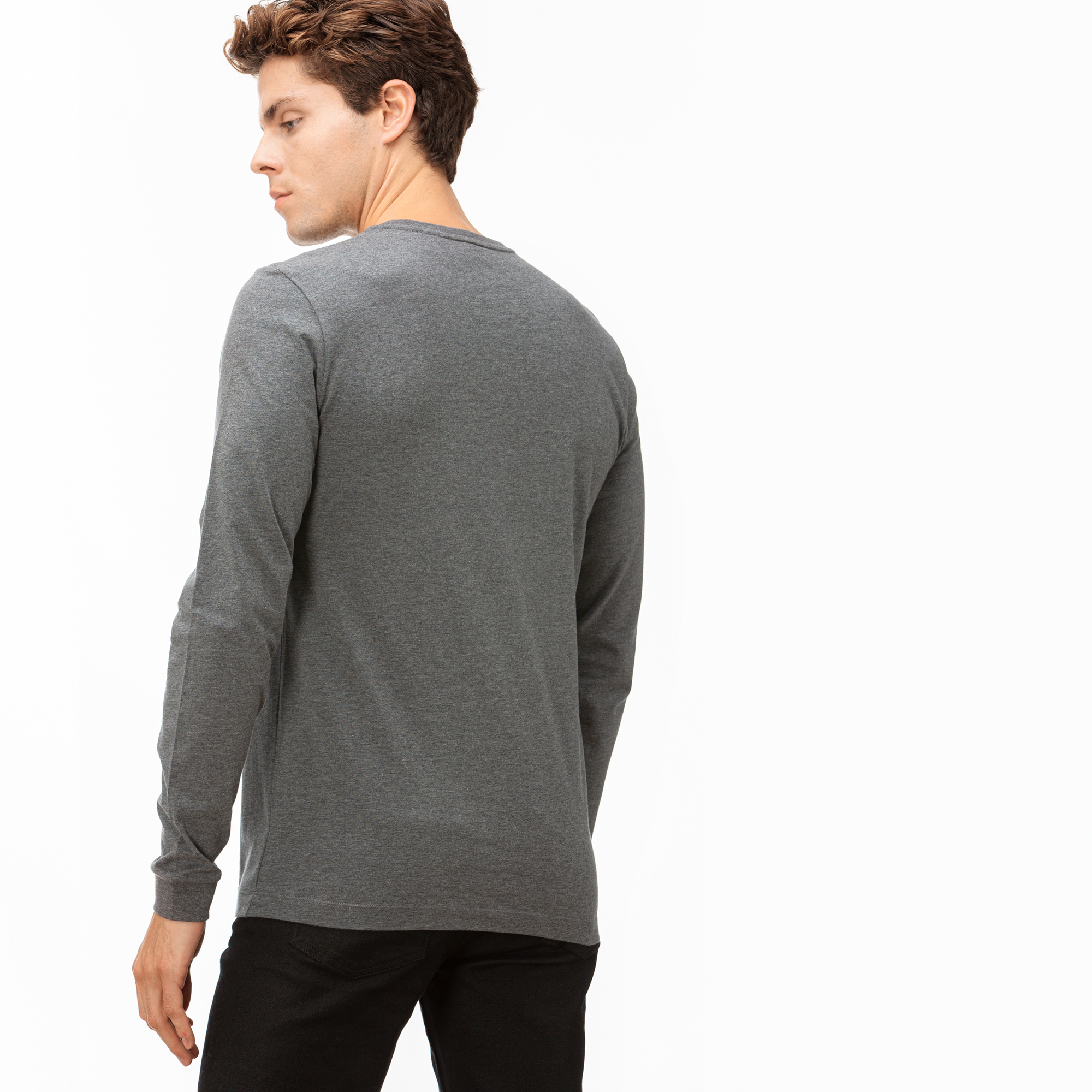 Lacoste Erkek Gri Uzun Kollu Desenli T-Shirt