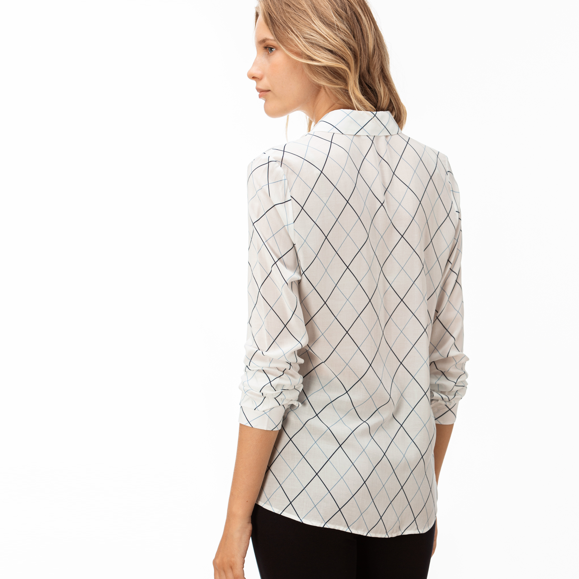 Lacoste Kadın Çizgili Beyaz Gömlek