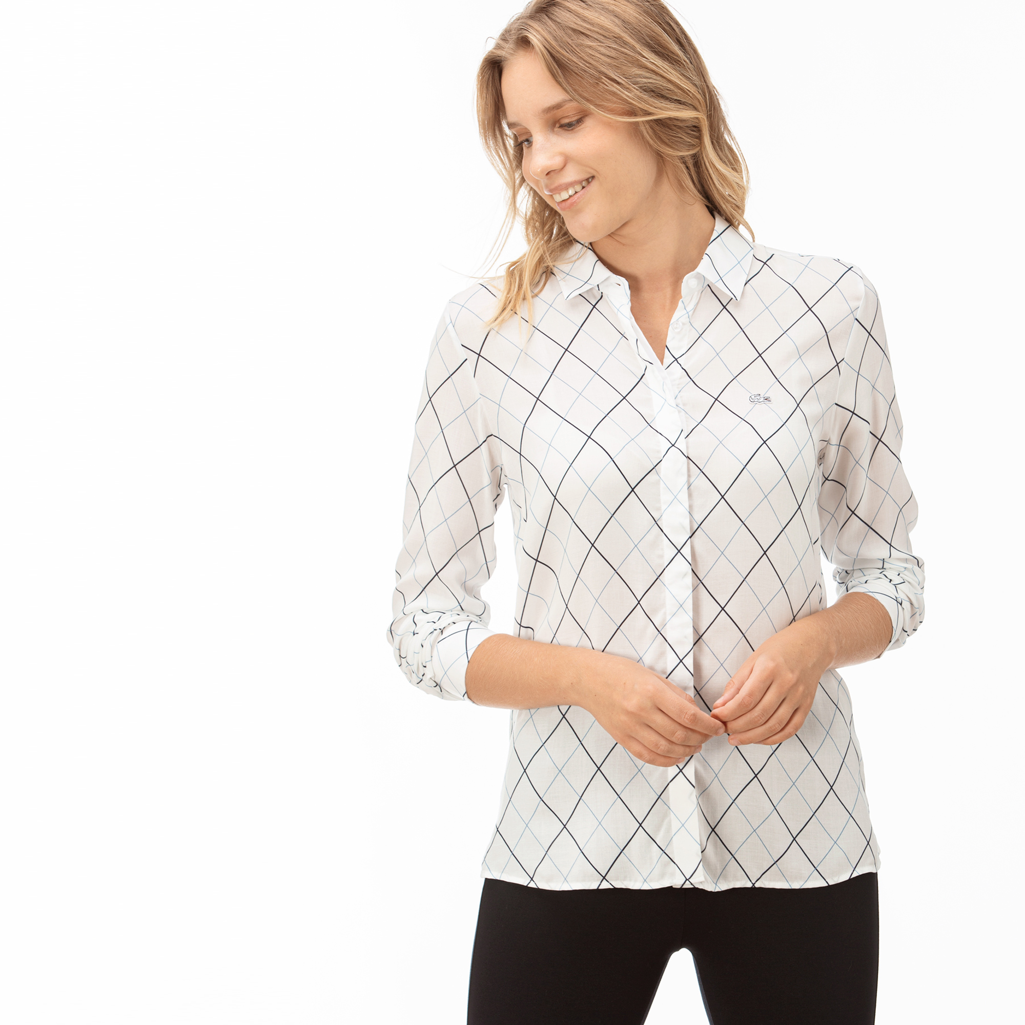 Lacoste Kadın Çizgili Beyaz Gömlek