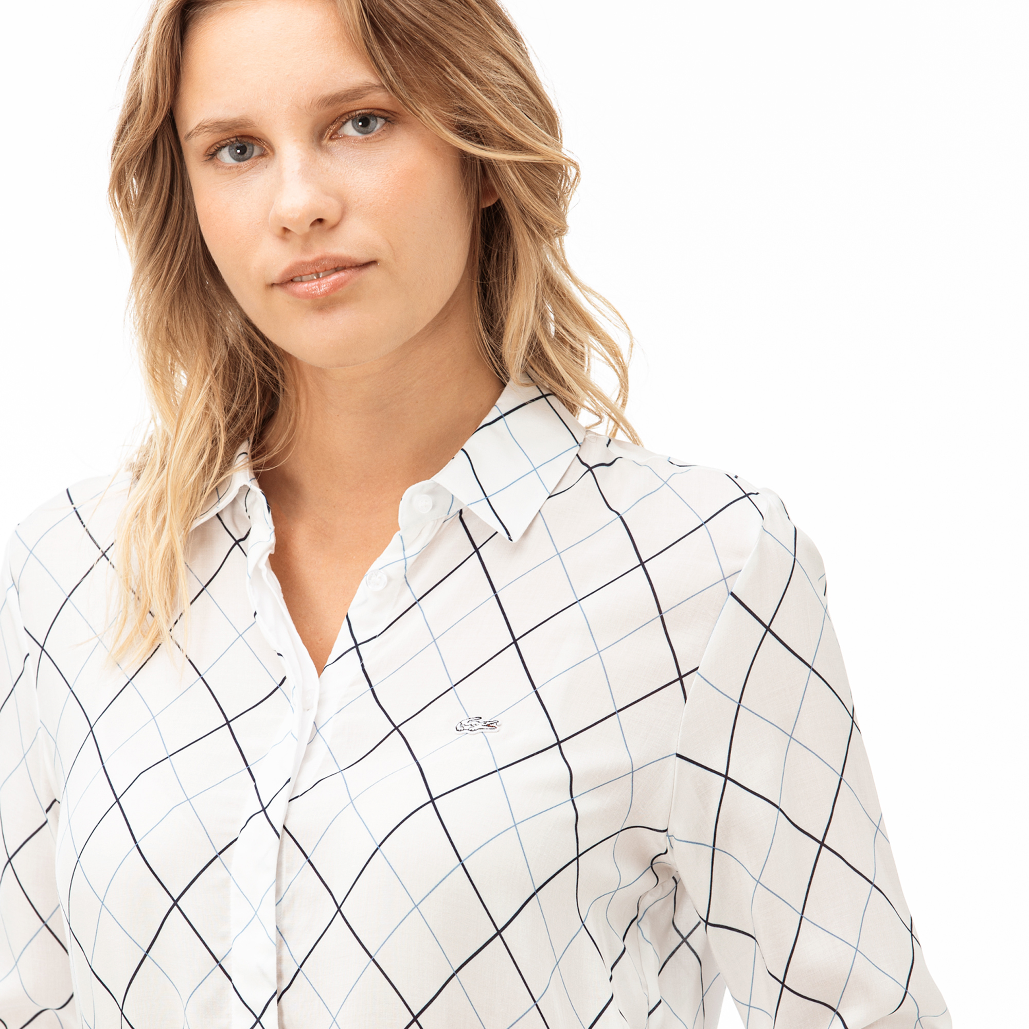 Lacoste Kadın Çizgili Beyaz Gömlek