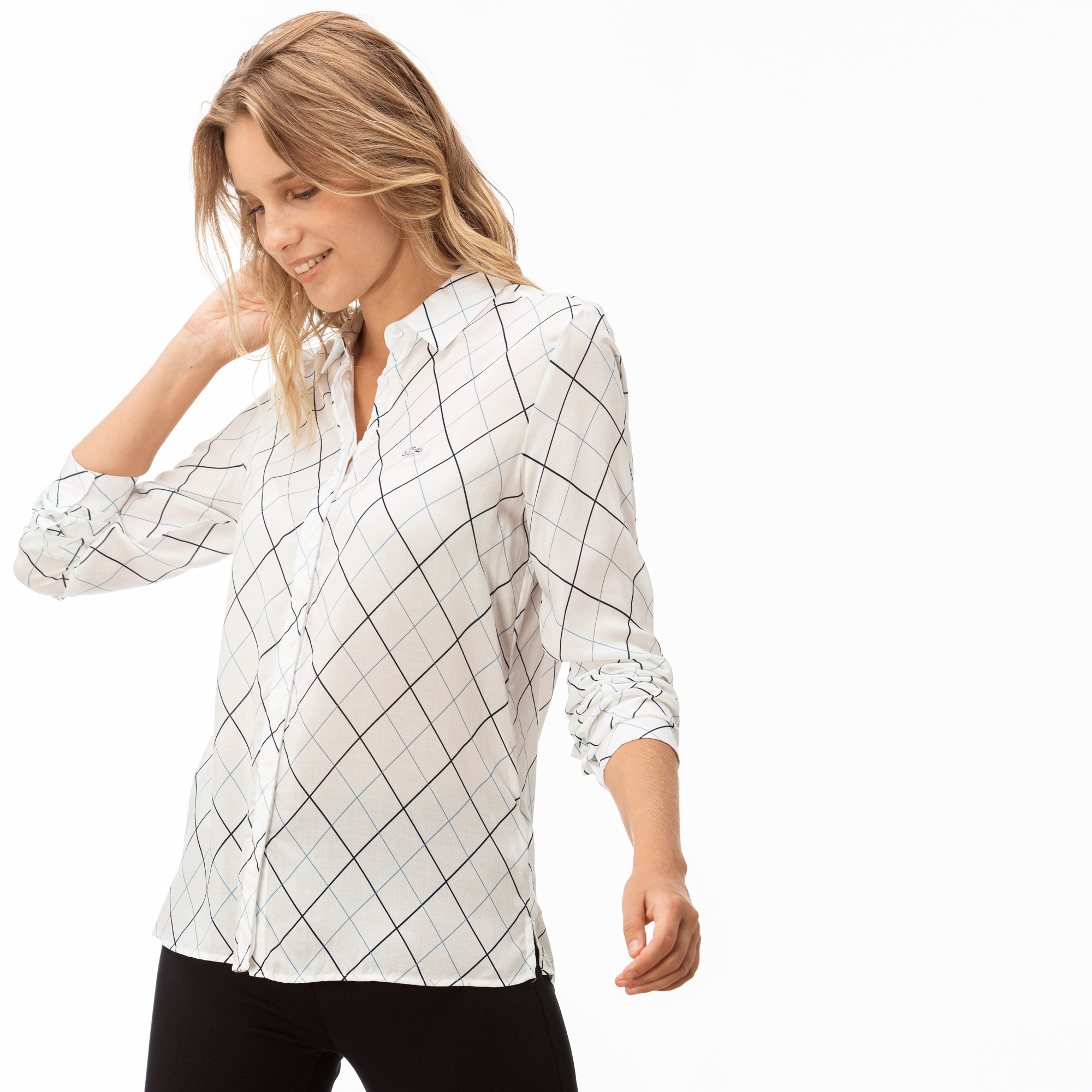 Lacoste Kadın Çizgili Beyaz Gömlek