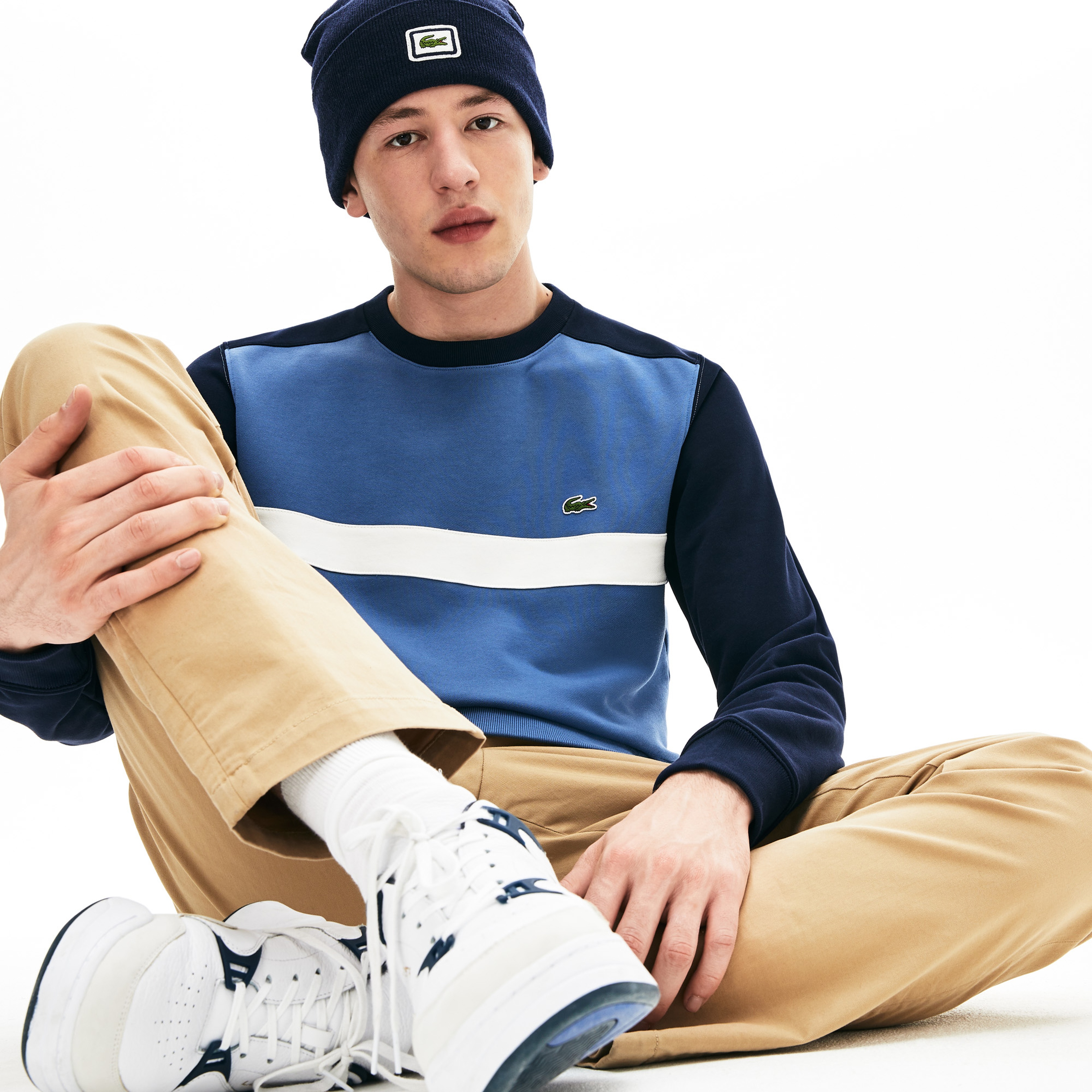 Lacoste Erkek Blok Desenli Mavi Sweatshirt