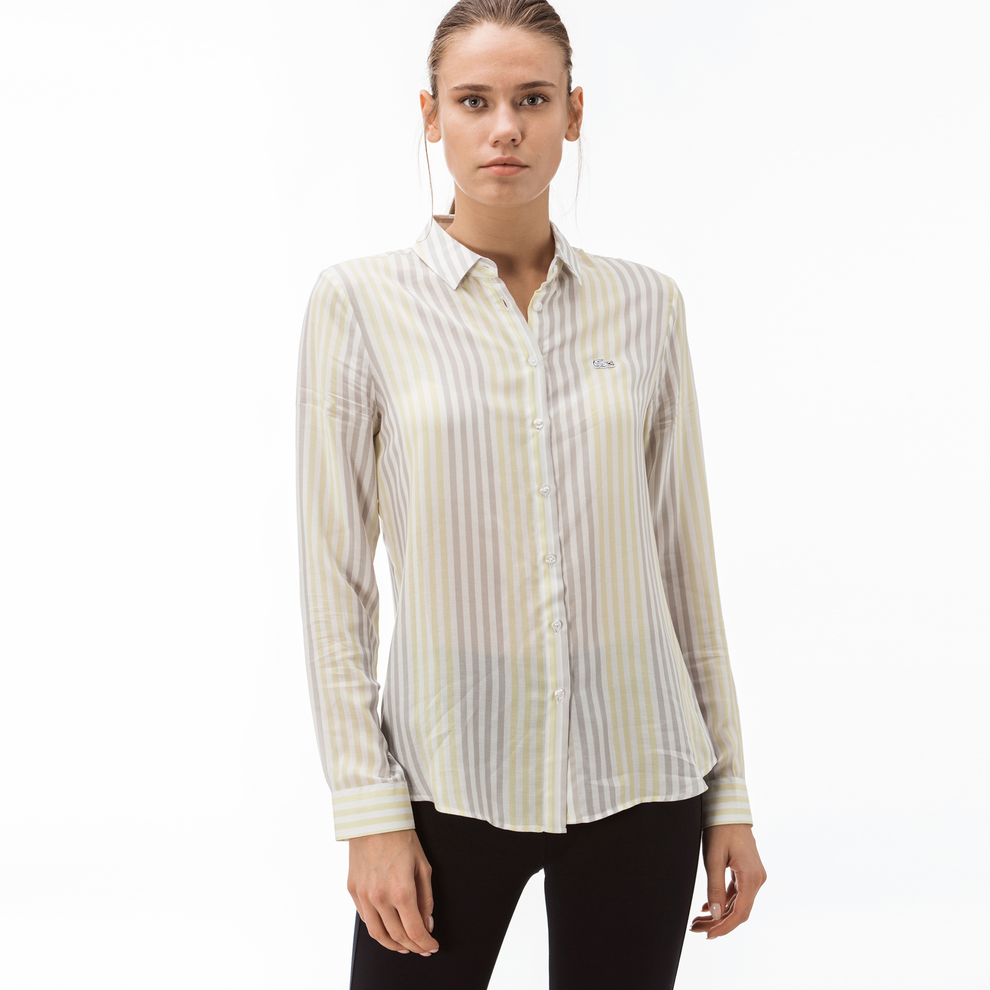 Lacoste Kadın Çizgili Sarı Gömlek