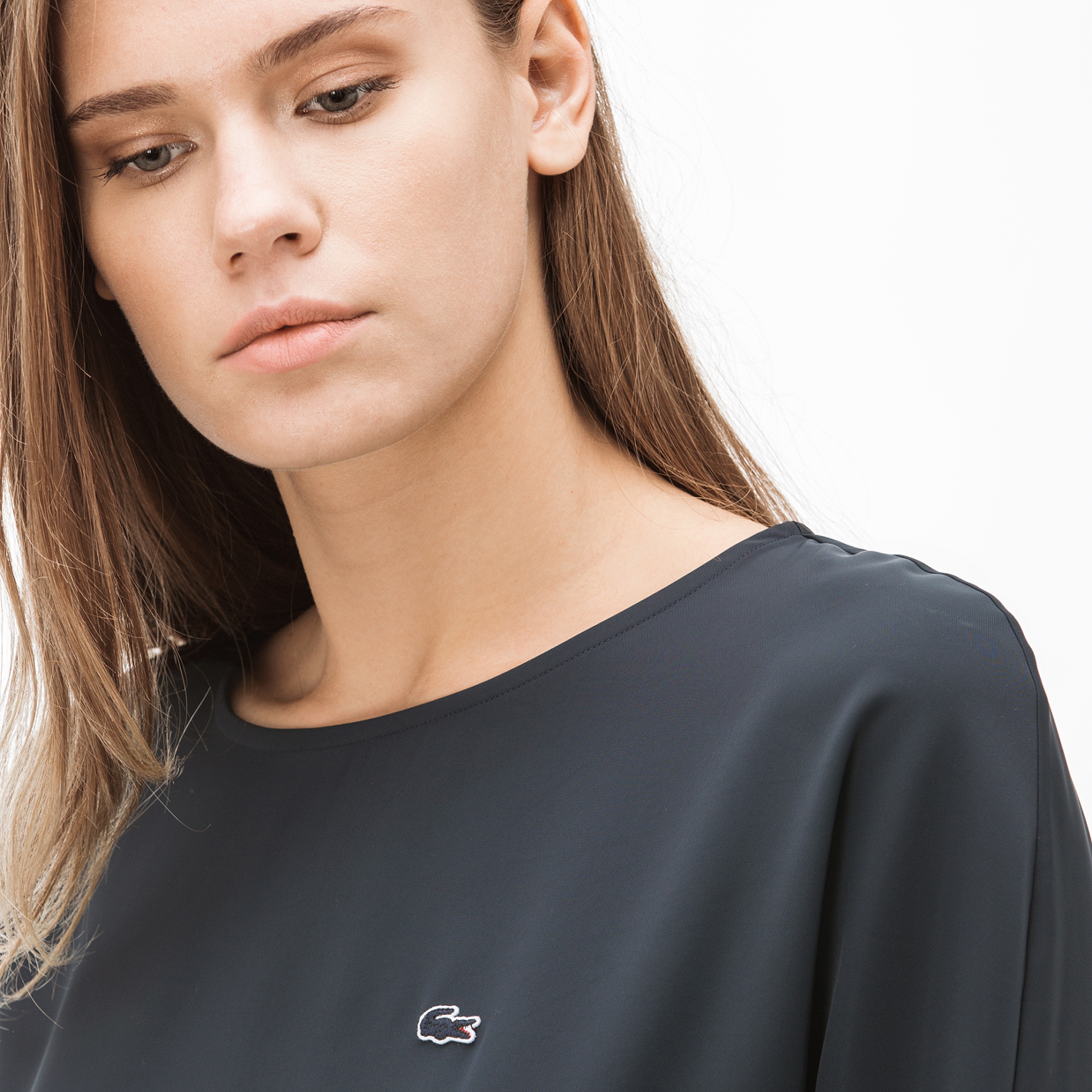 Lacoste Kadın Kayık Yaka Truvakar Kollu Lacivert Bluz