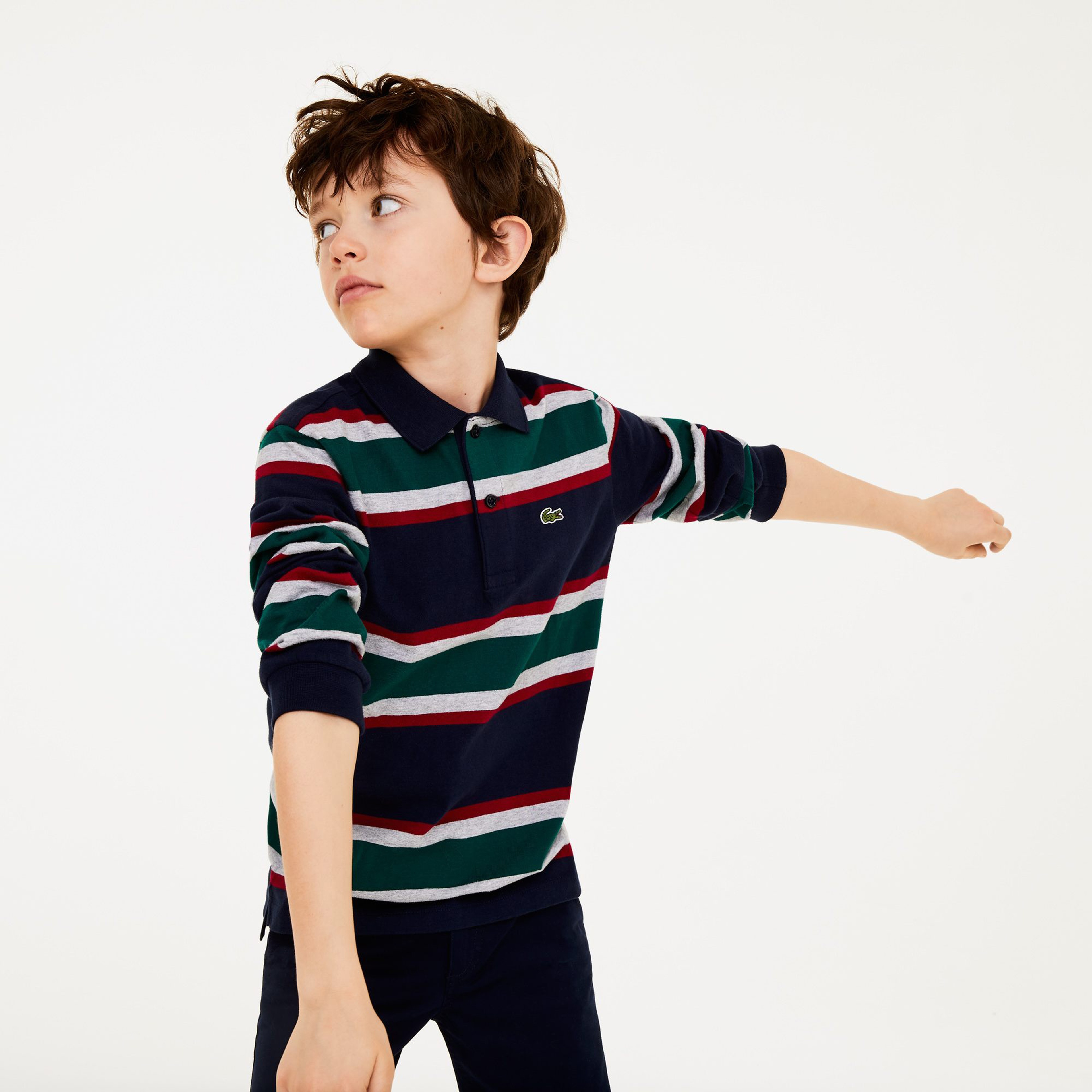 Lacoste Çocuk Blok Desenli Uzun Kollu Renkli Polo