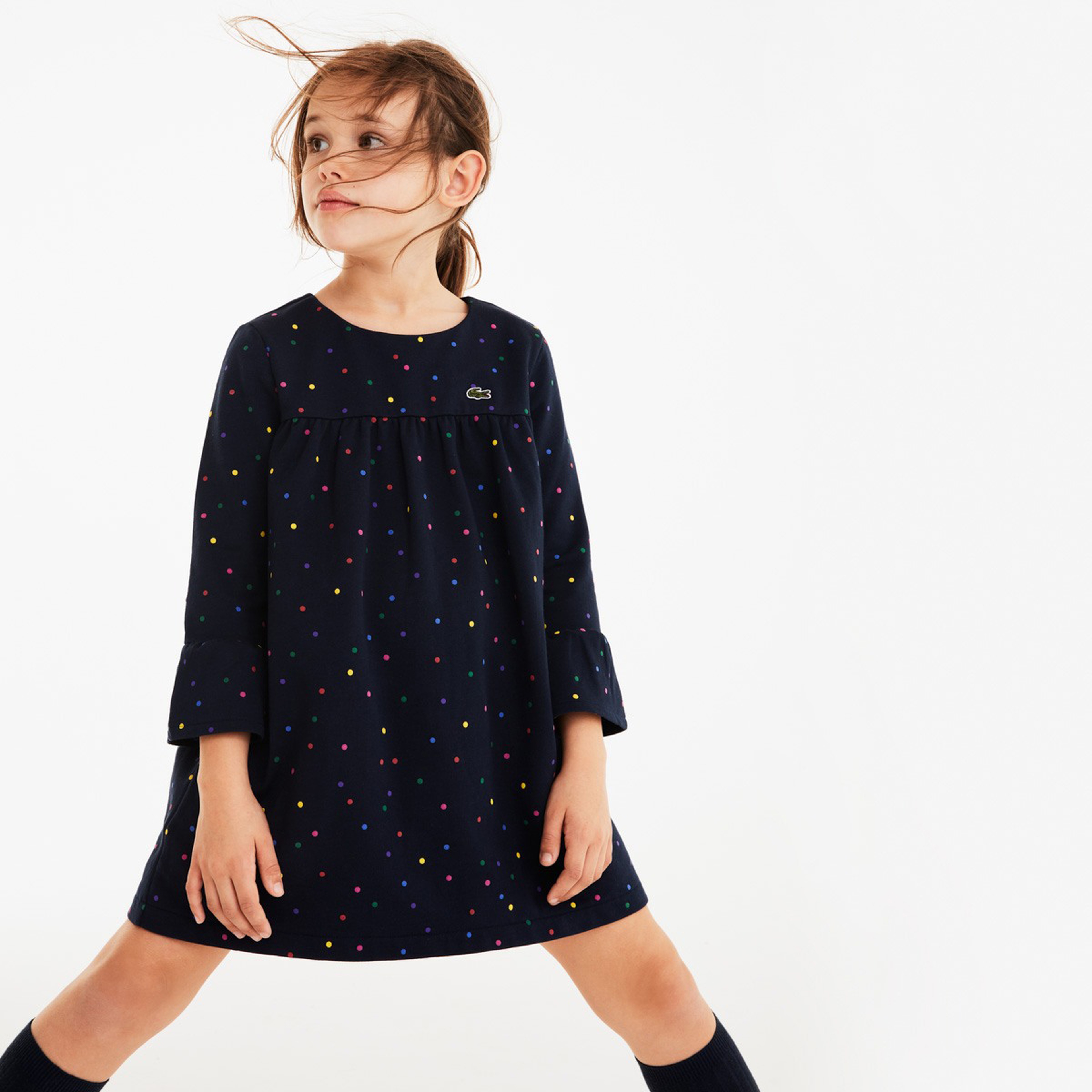 Lacoste Çocuk Puantiye Desenli Lacivert Elbise