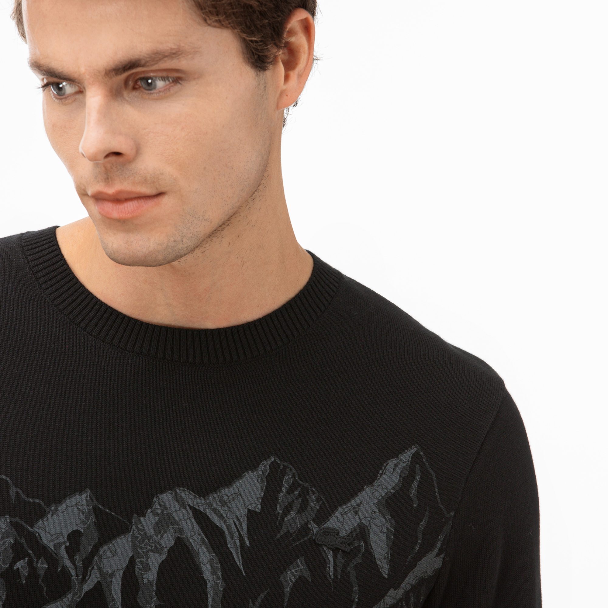 Lacoste Erkek Desenli Siyah Triko Kazak