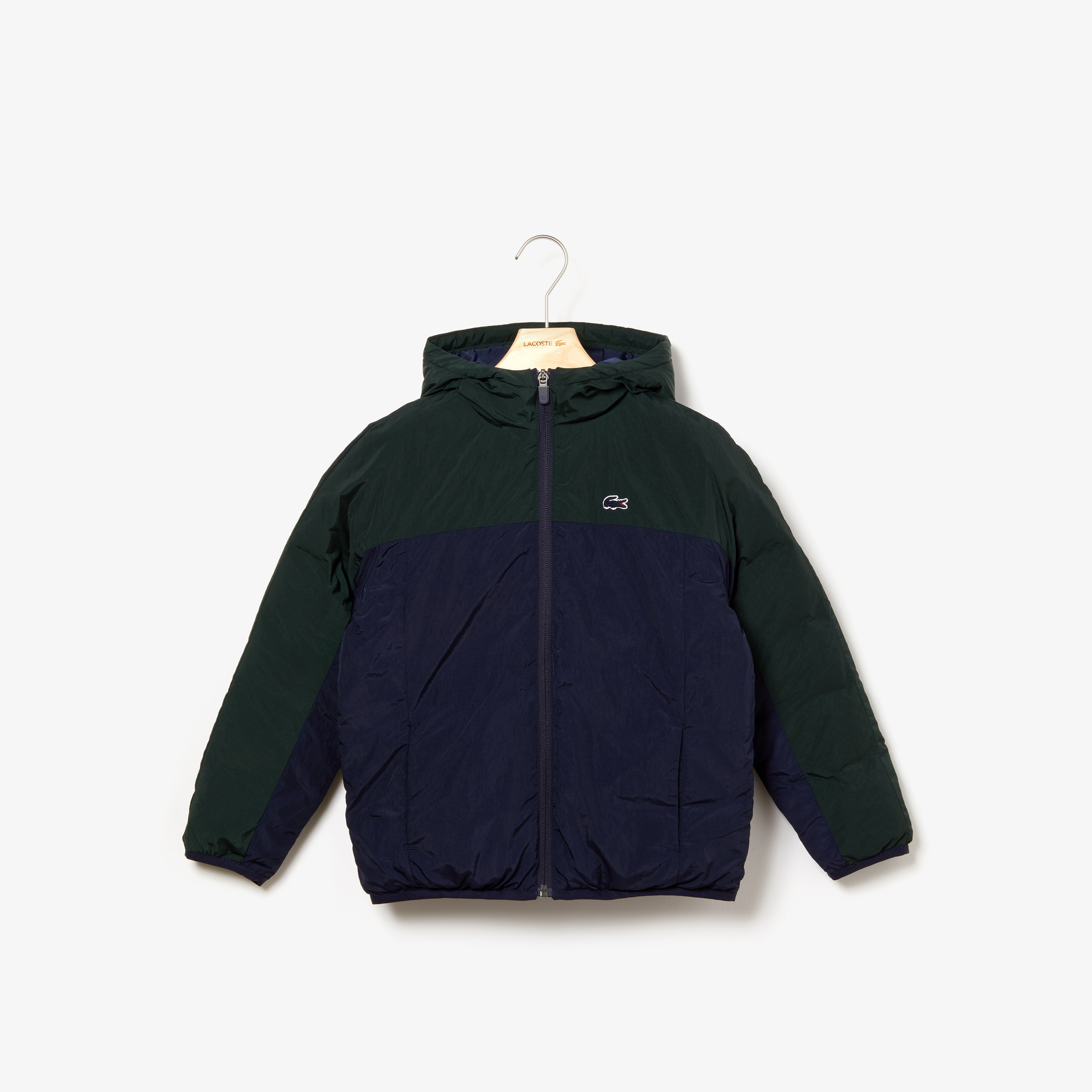 Lacoste Çocuk Kapüşonlu Blok Desenli Lacivert Mont