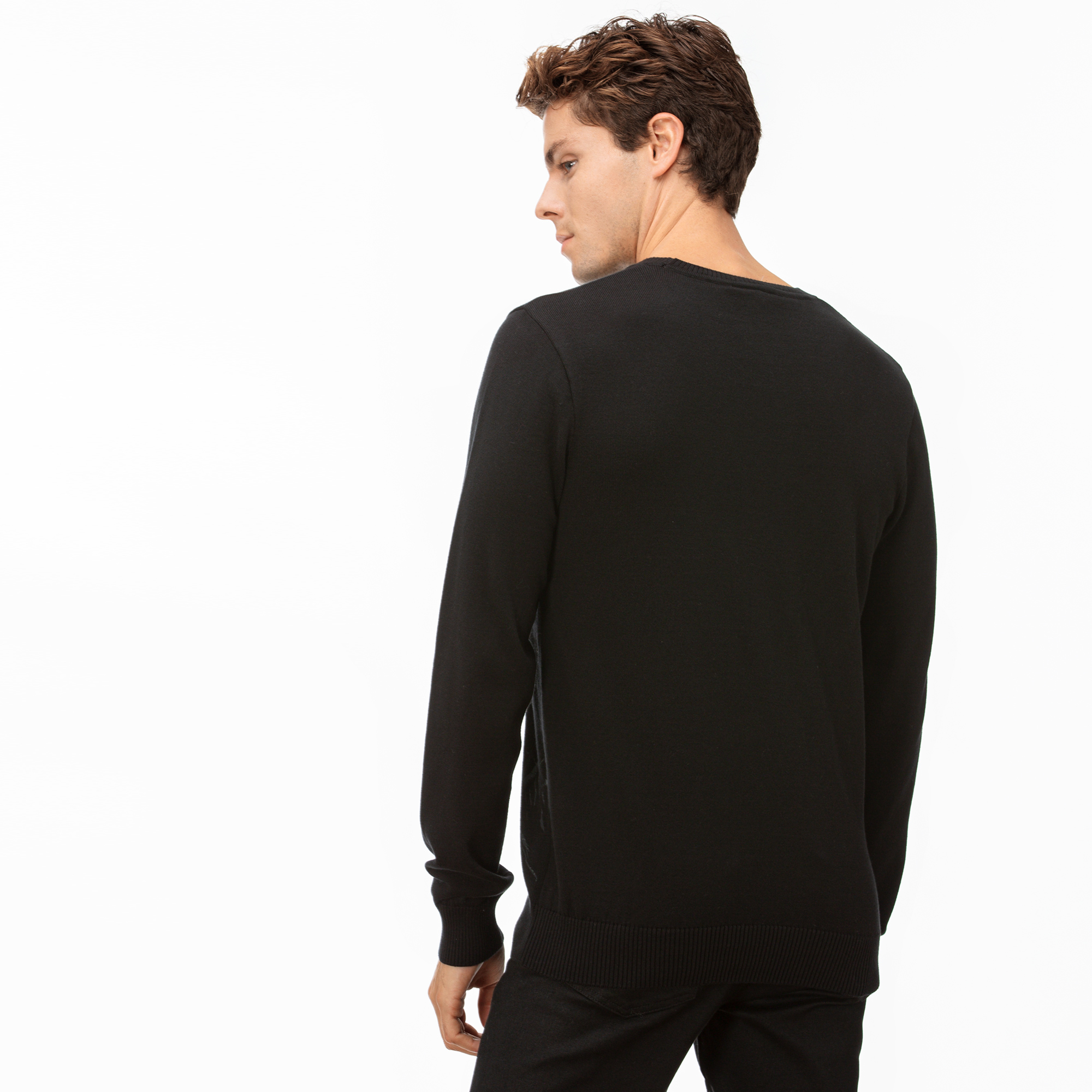 Lacoste Erkek Desenli Siyah Triko Kazak