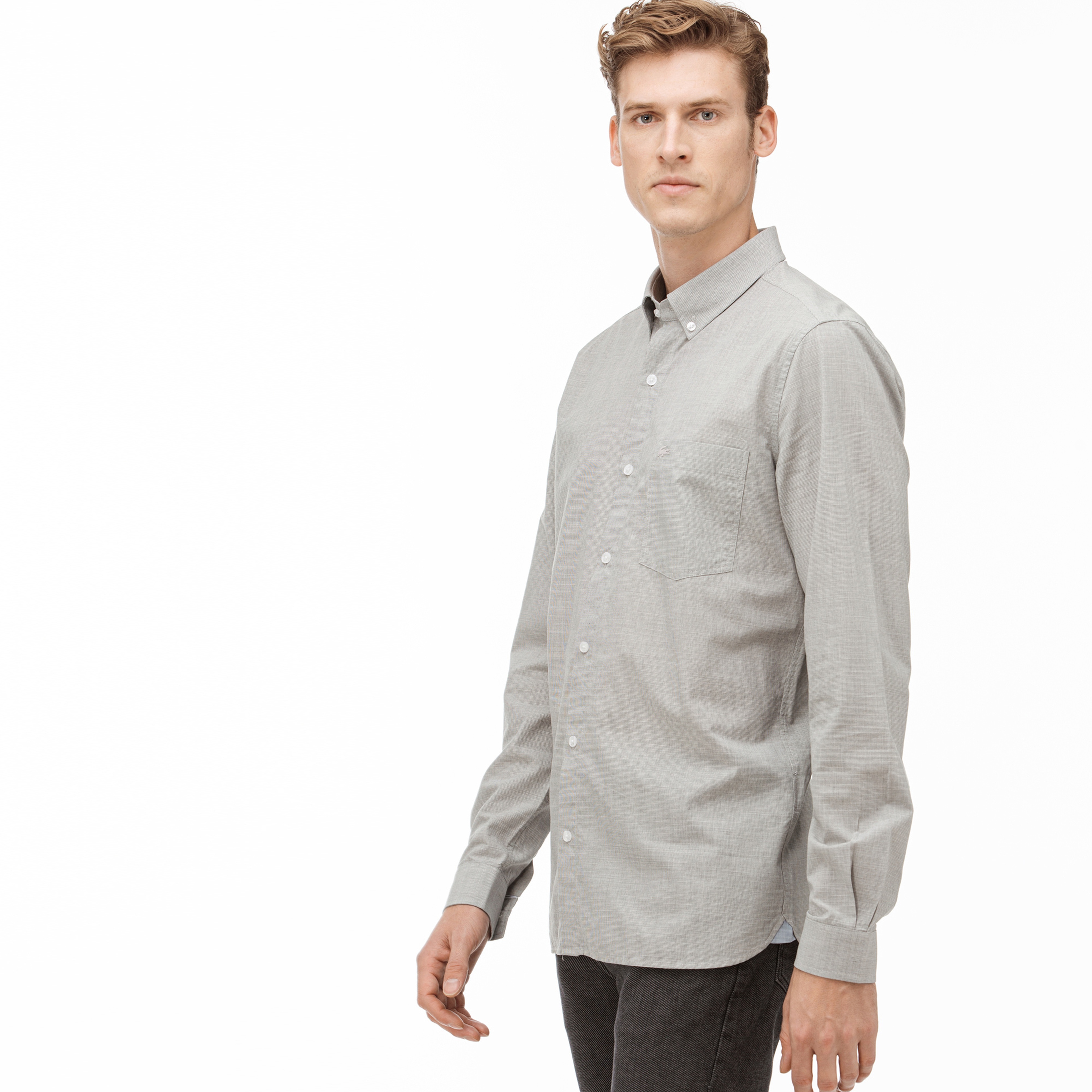 Lacoste Erkek Slim Fit Düğmeli Yaka Gri Gömlek