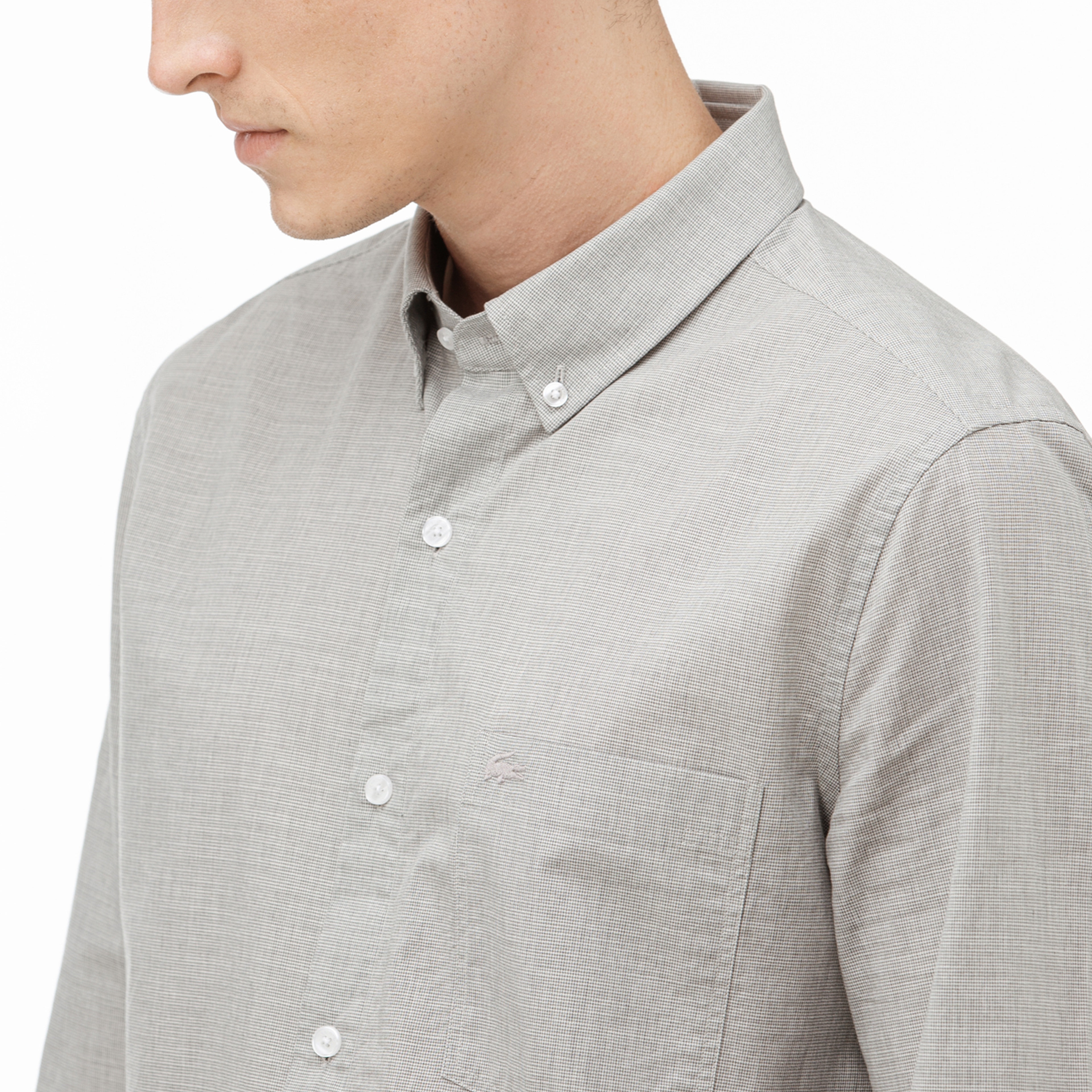 Lacoste Erkek Slim Fit Düğmeli Yaka Gri Gömlek
