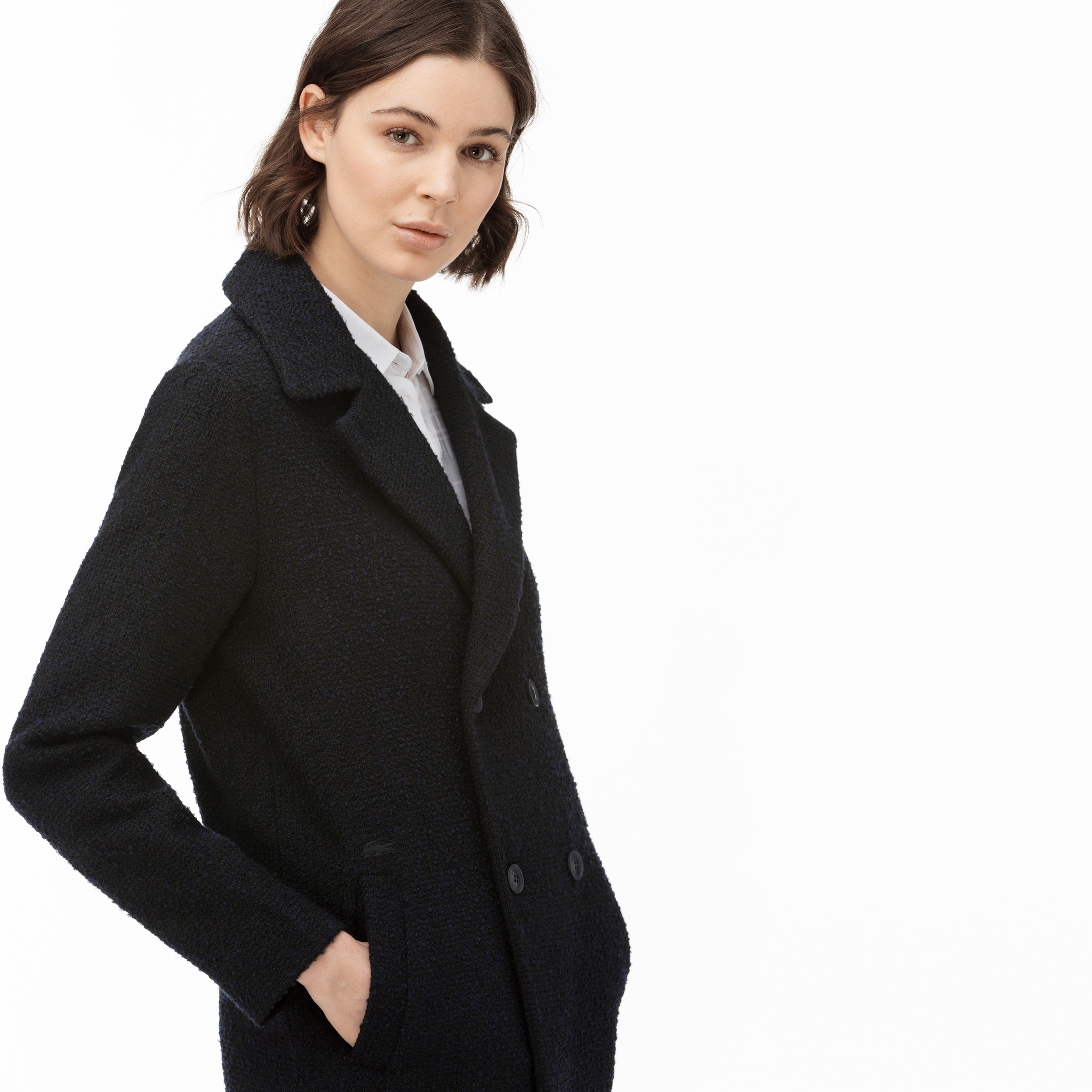 Lacoste Kadın Lacivert Yünlü Mont