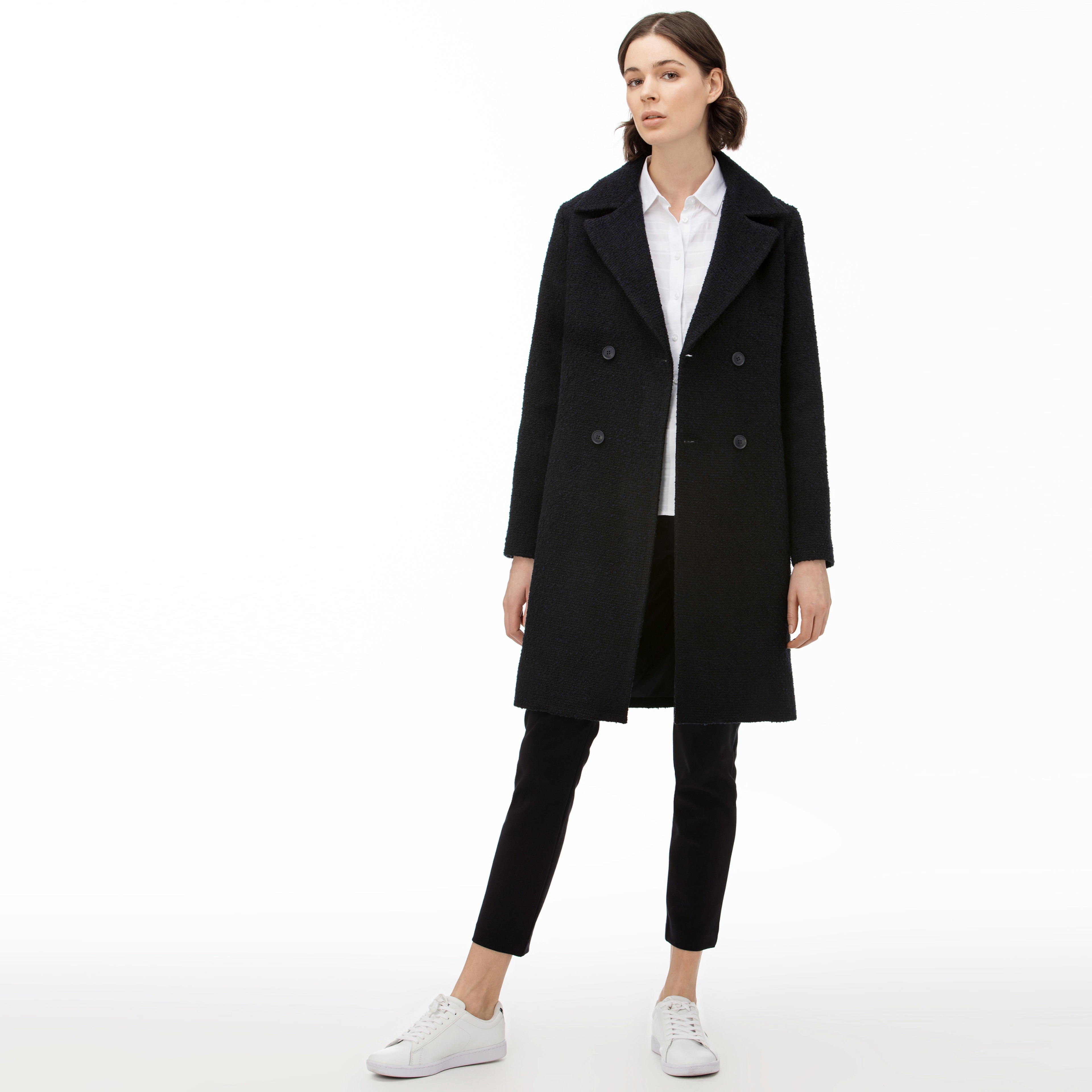 Lacoste Kadın Lacivert Yünlü Mont