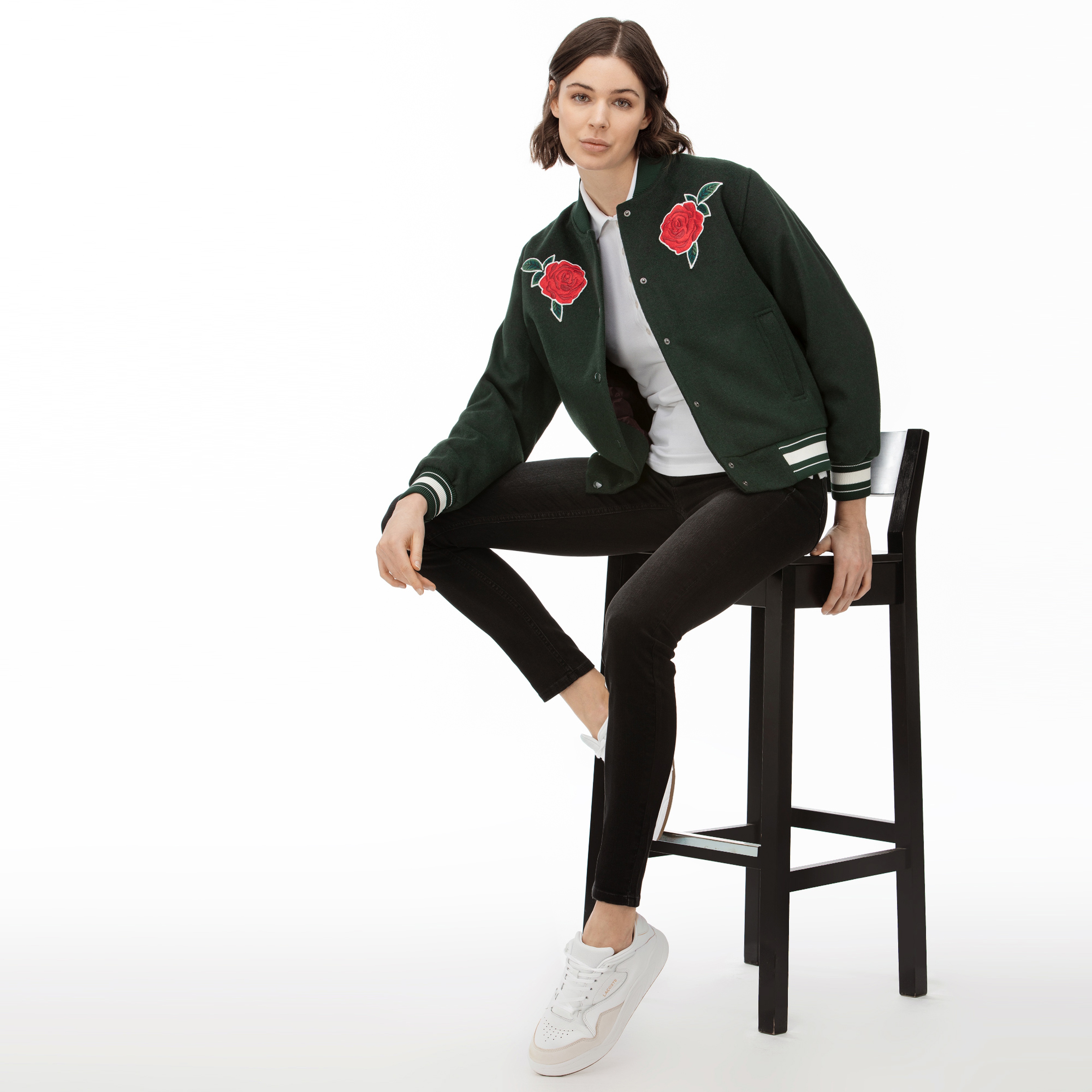 Lacoste L!VE Kadın Yünlü Gül Nakışlı Yeşil Ceket