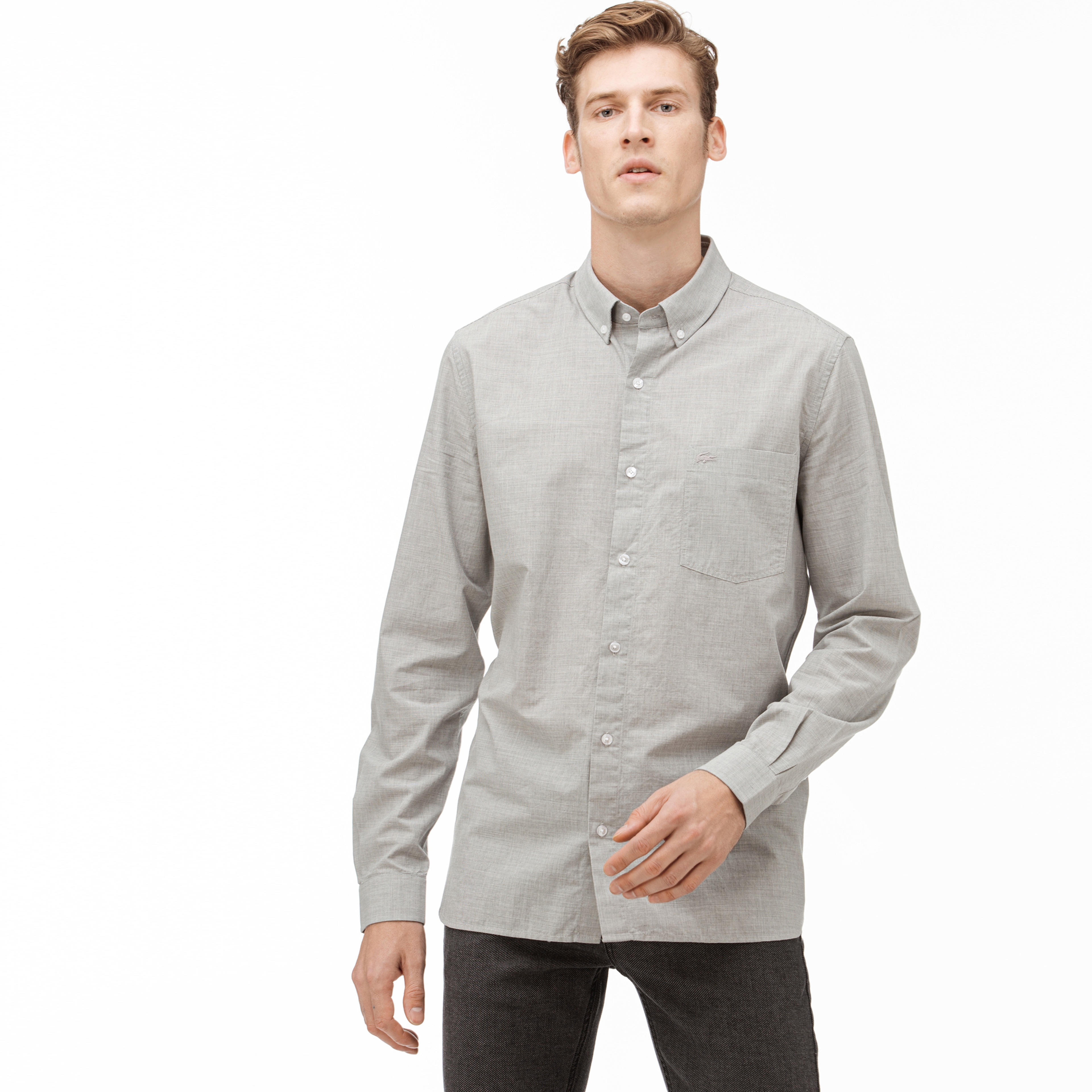 Lacoste Erkek Slim Fit Düğmeli Yaka Gri Gömlek