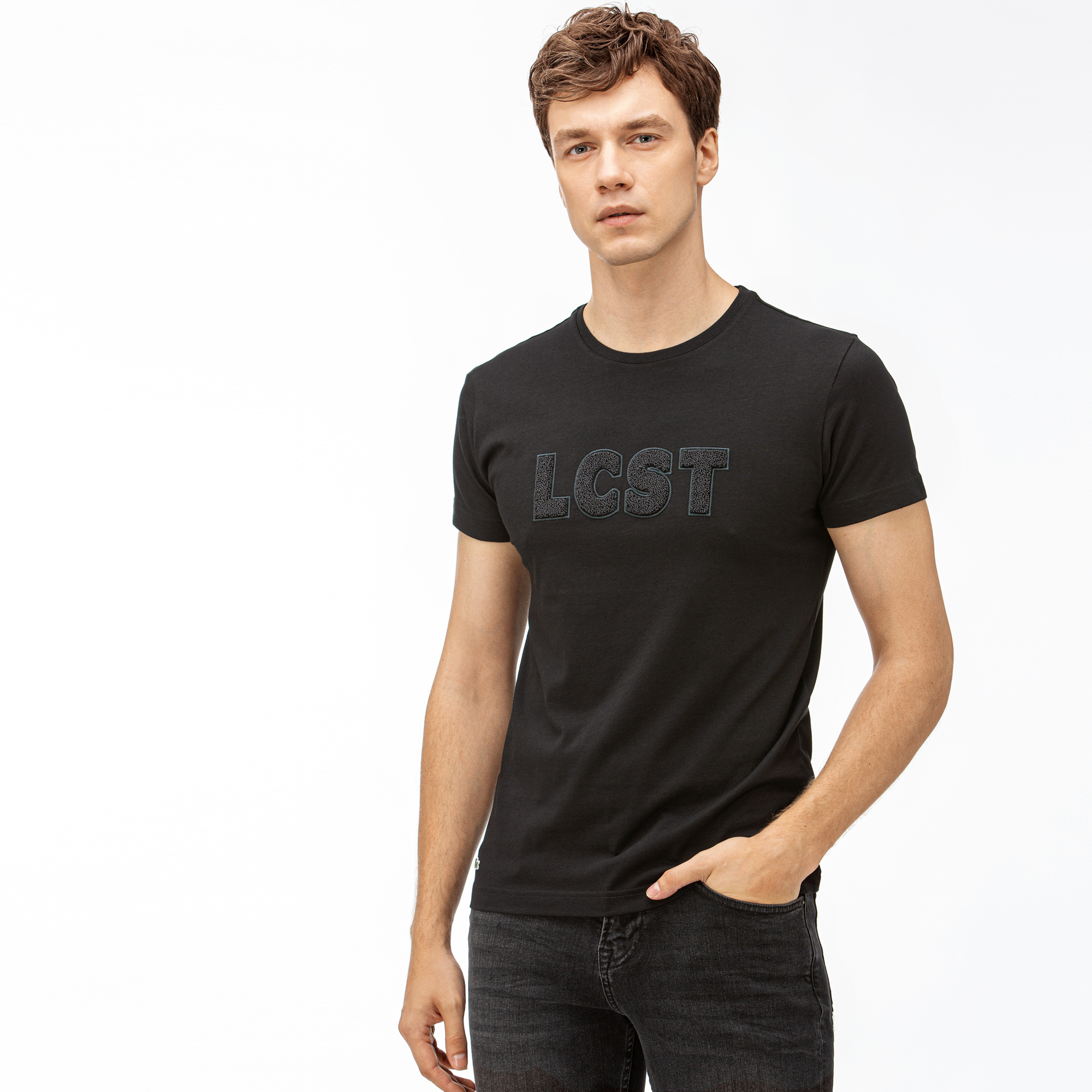 Lacoste Erkek Baskılı Siyah T-Shirt