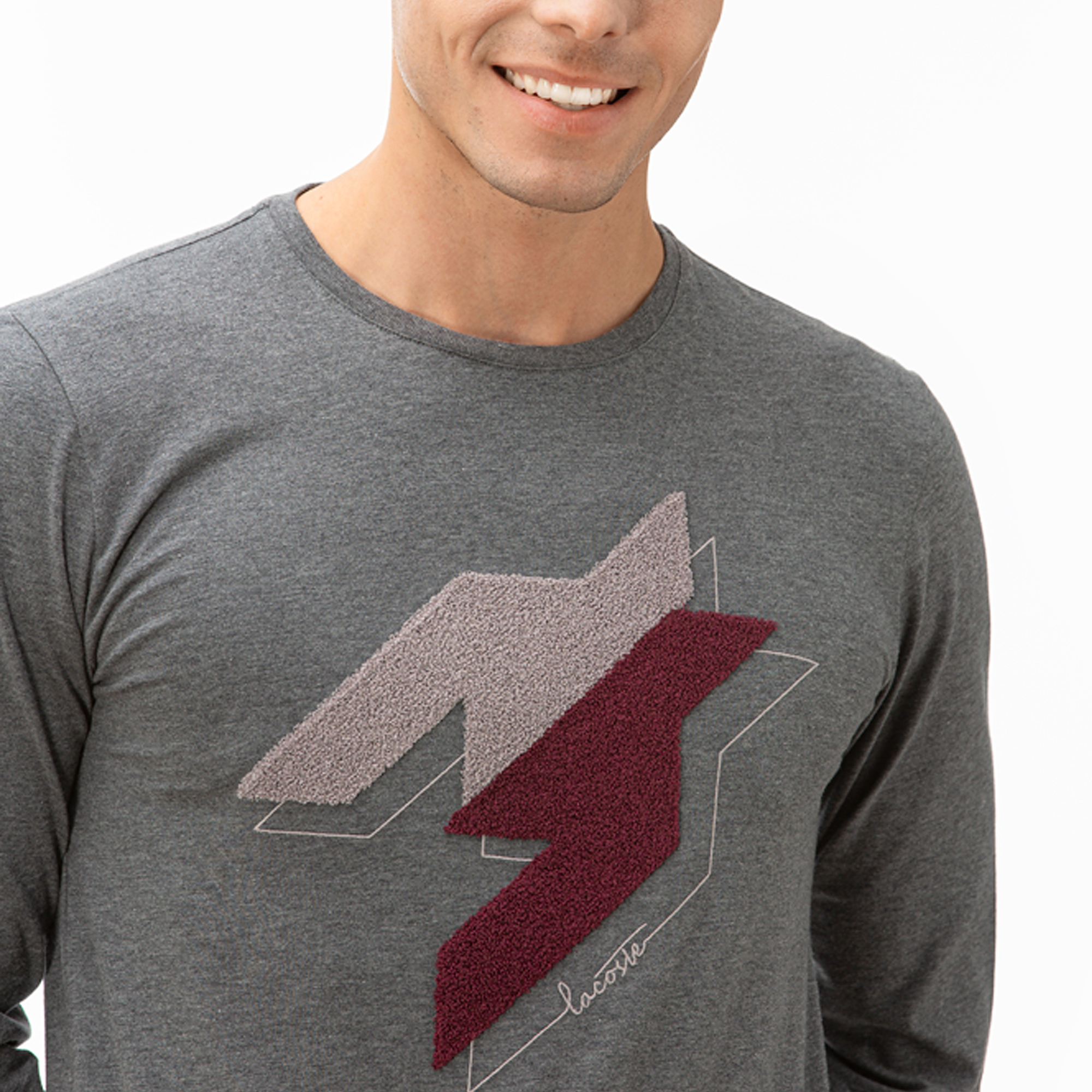 Lacoste Erkek Gri Uzun Kollu Desenli T-Shirt