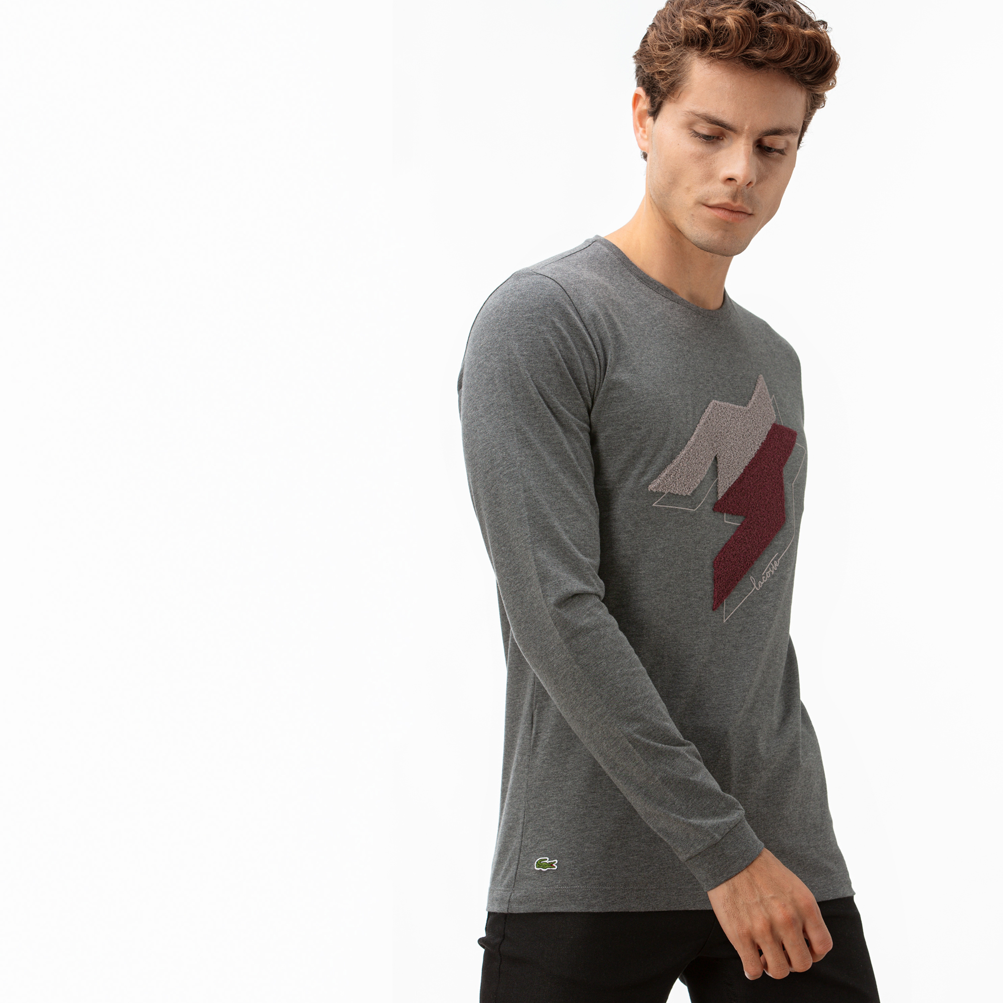 Lacoste Erkek Gri Uzun Kollu Desenli T-Shirt