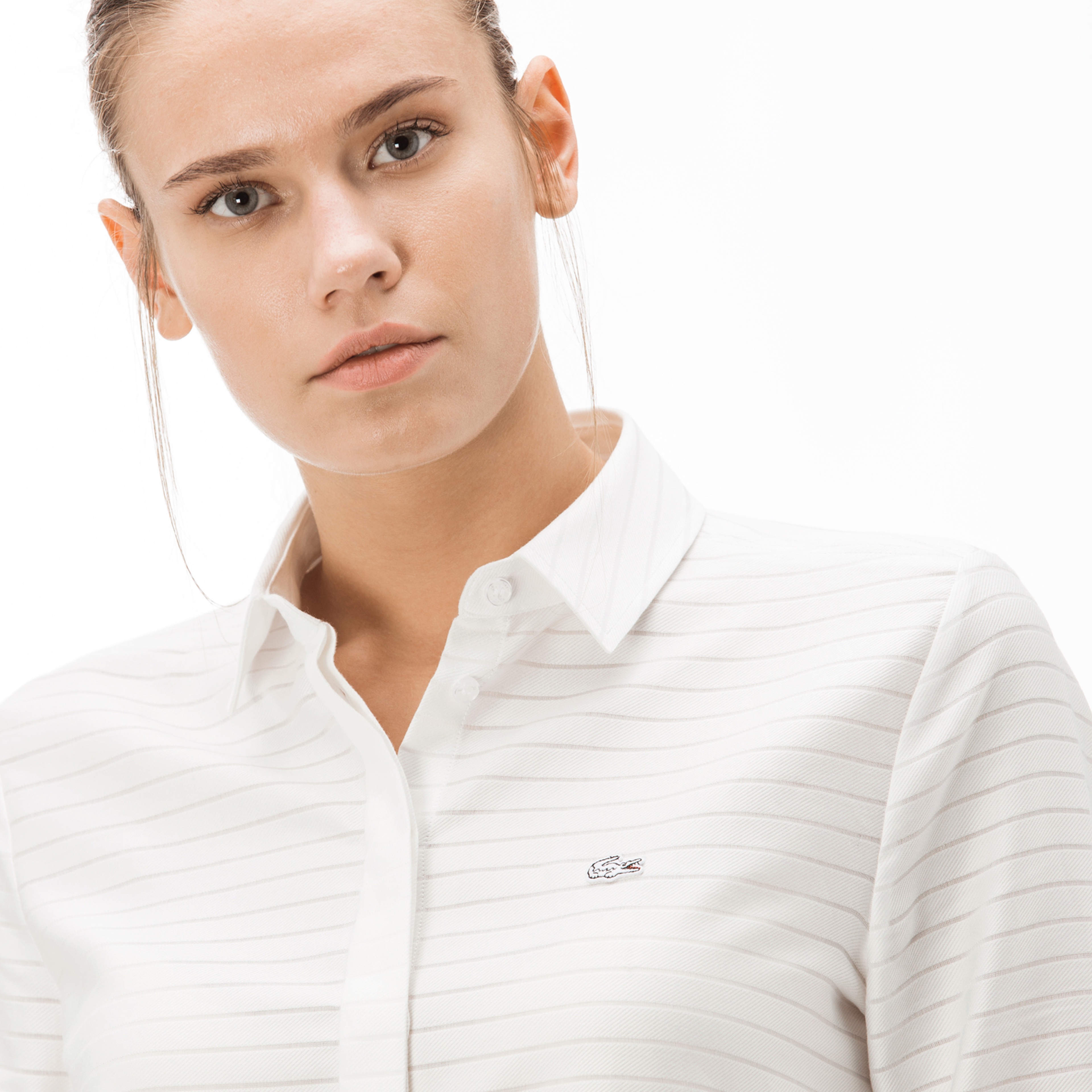 Lacoste Kadın Çizgili Beyaz Gömlek