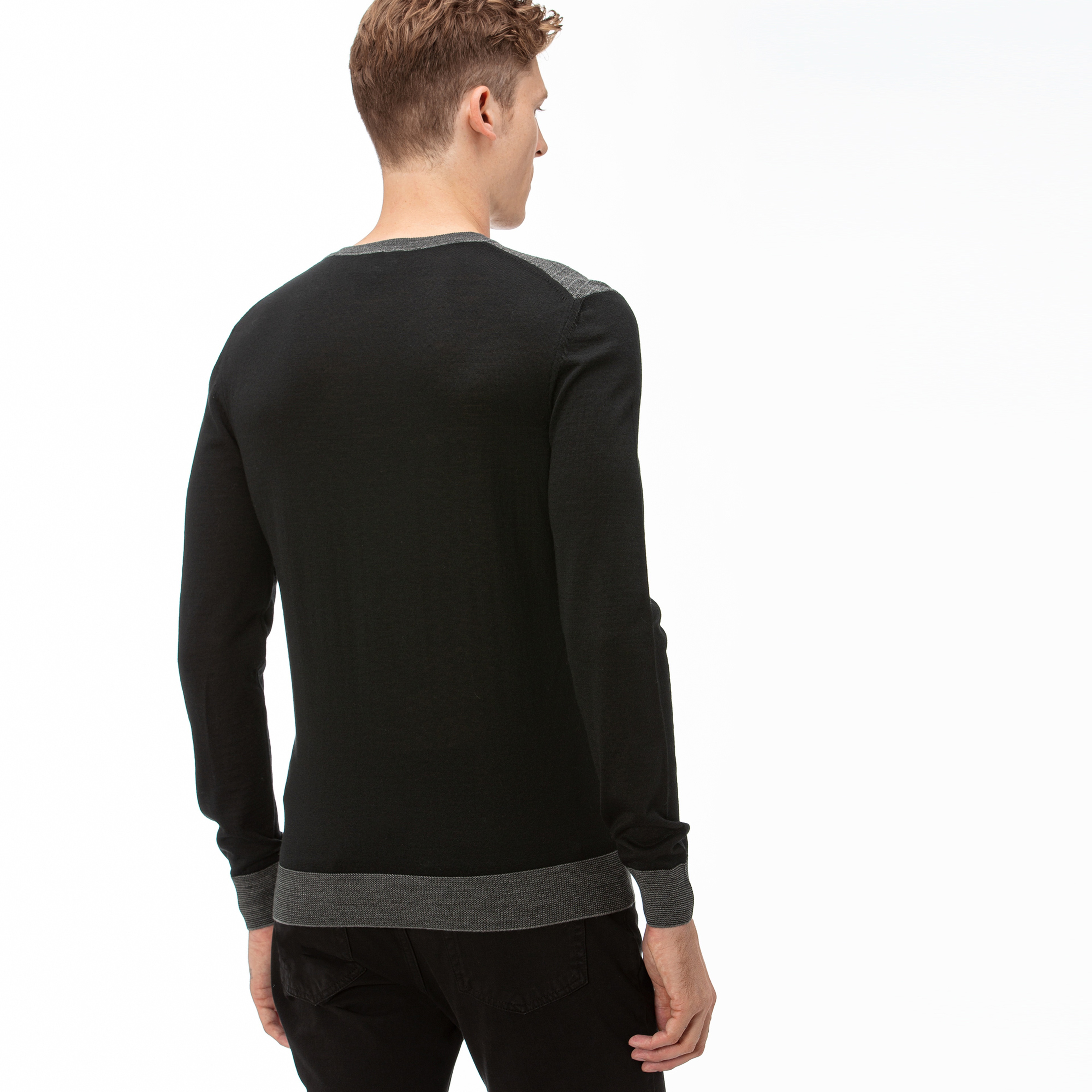 Lacoste Erkek V Yaka Gri-Siyah Triko Kazak