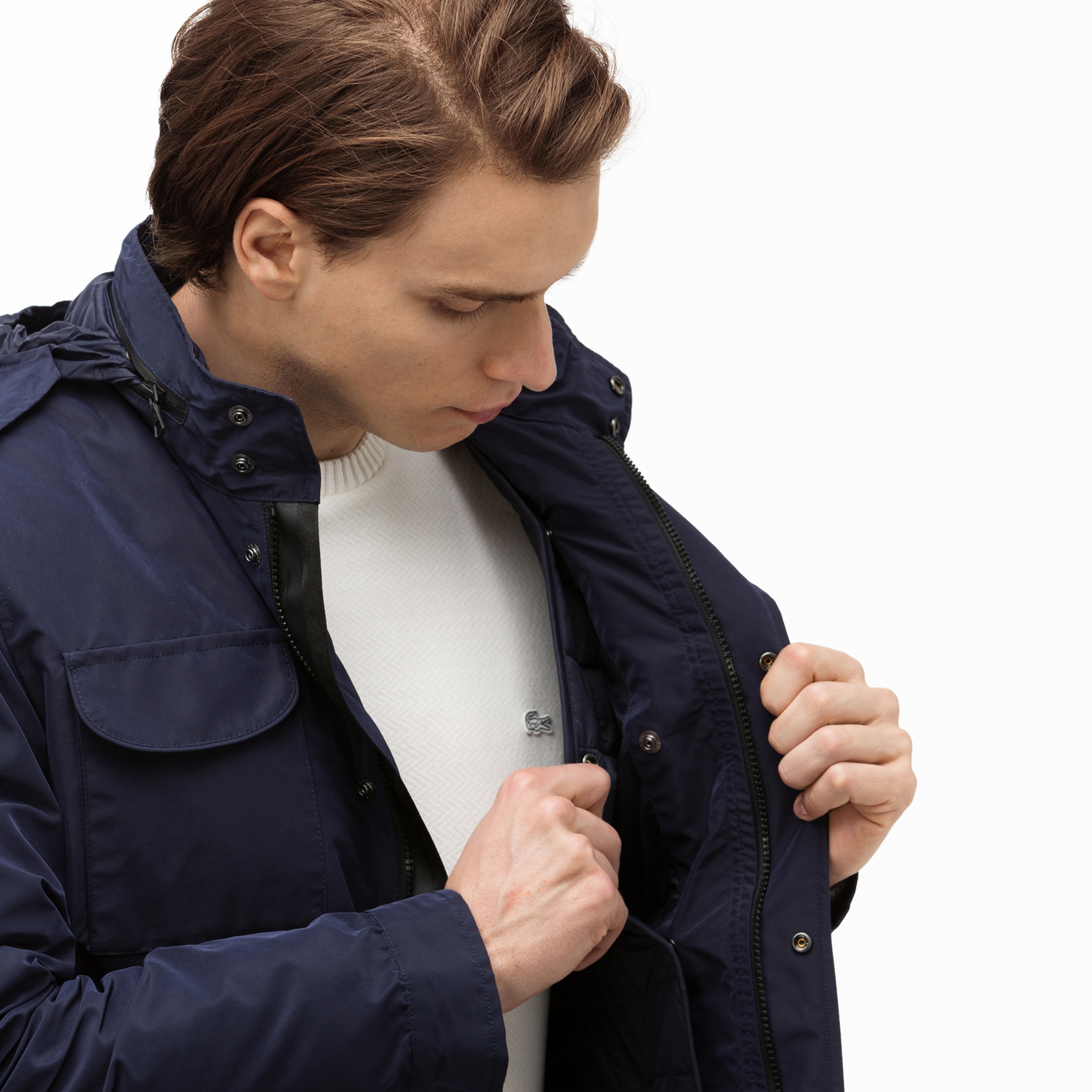 Lacoste Erkek Çift Kullanımlı Gizlenebilir Kapüşonlu Lacivert Mont