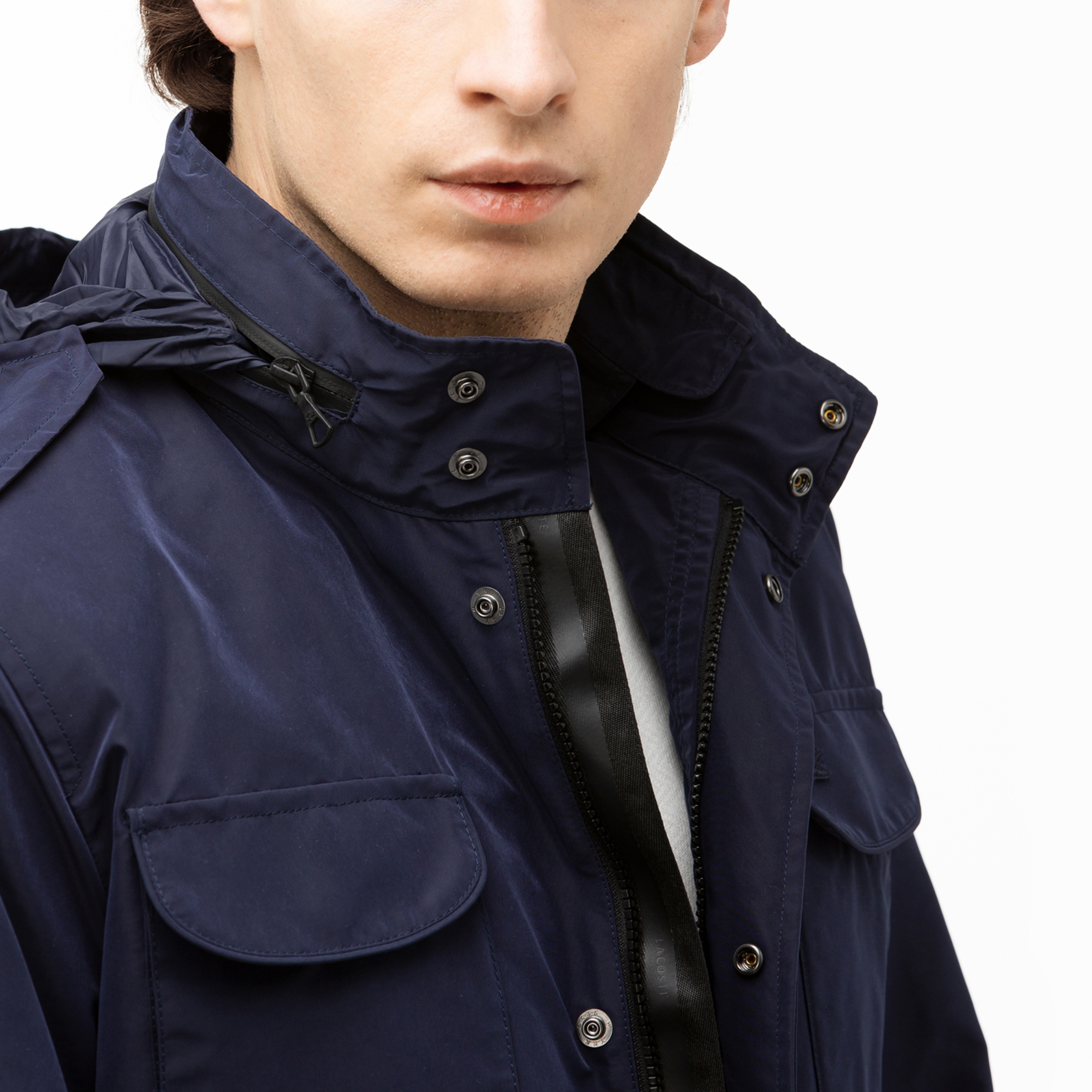 Lacoste Erkek Çift Kullanımlı Gizlenebilir Kapüşonlu Lacivert Mont