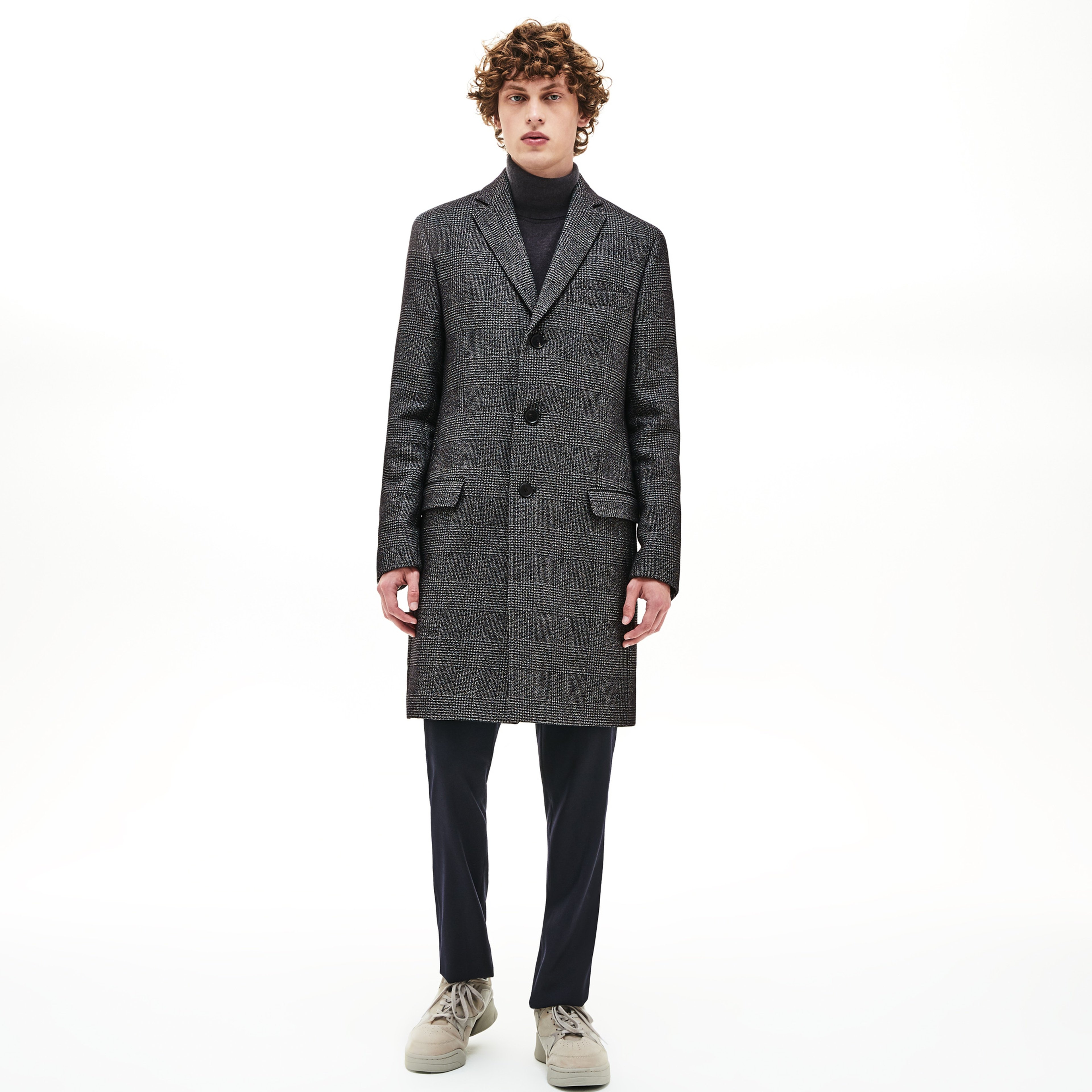 Lacoste Erkek Gri Regular Fit Ekose Desenli Kaban