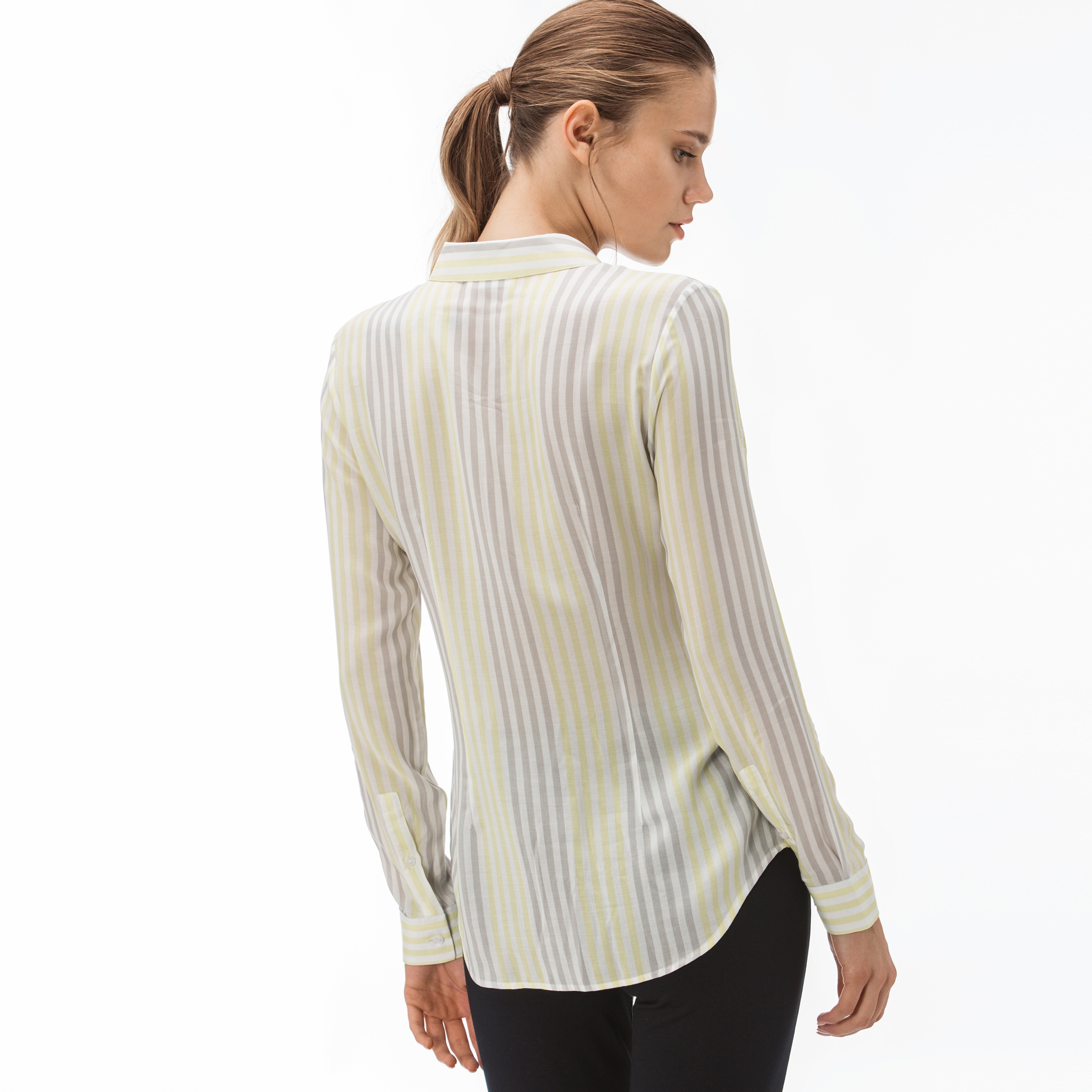 Lacoste Kadın Çizgili Sarı Gömlek
