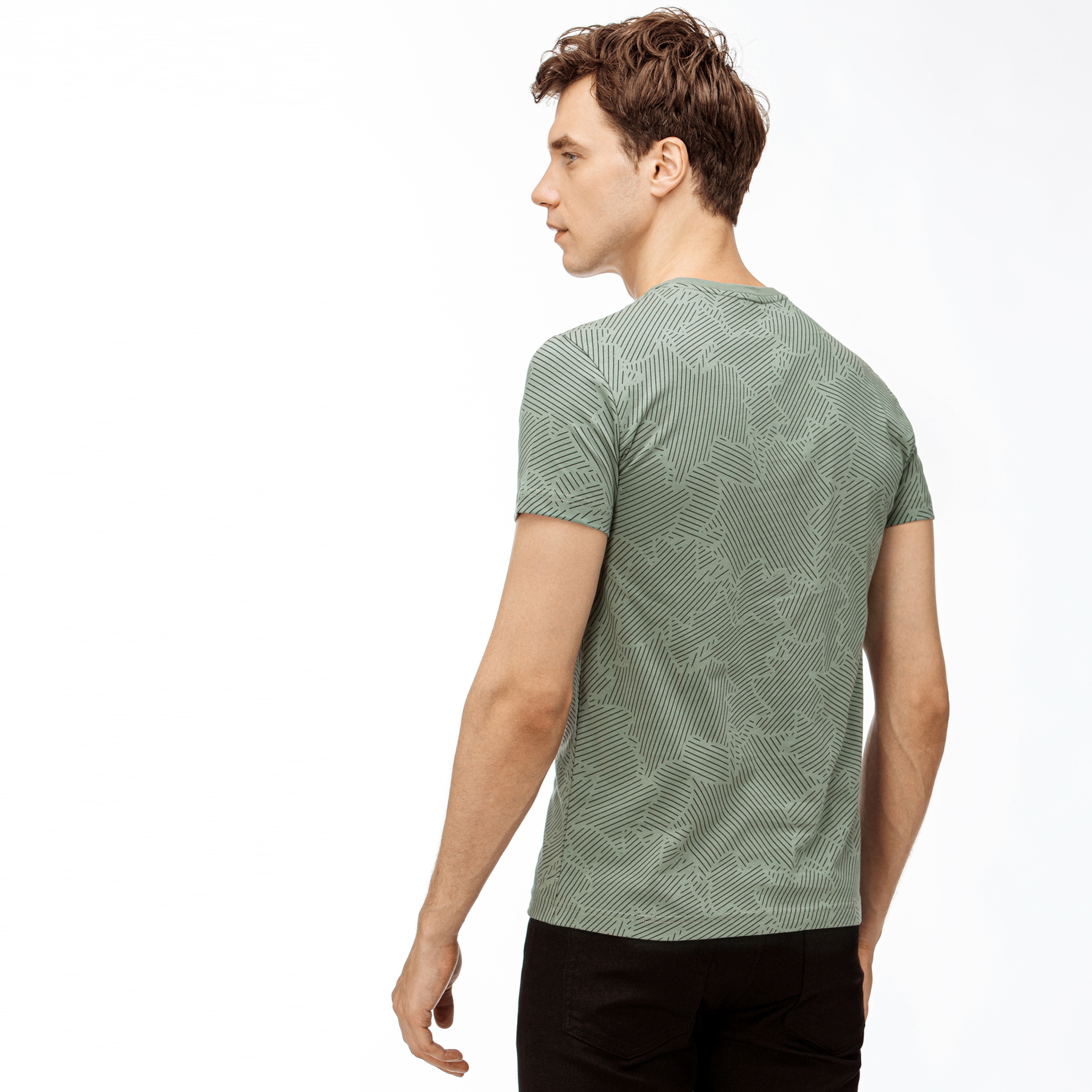 Lacoste Erkek Desenli V Yaka  Yeşil T-Shirt