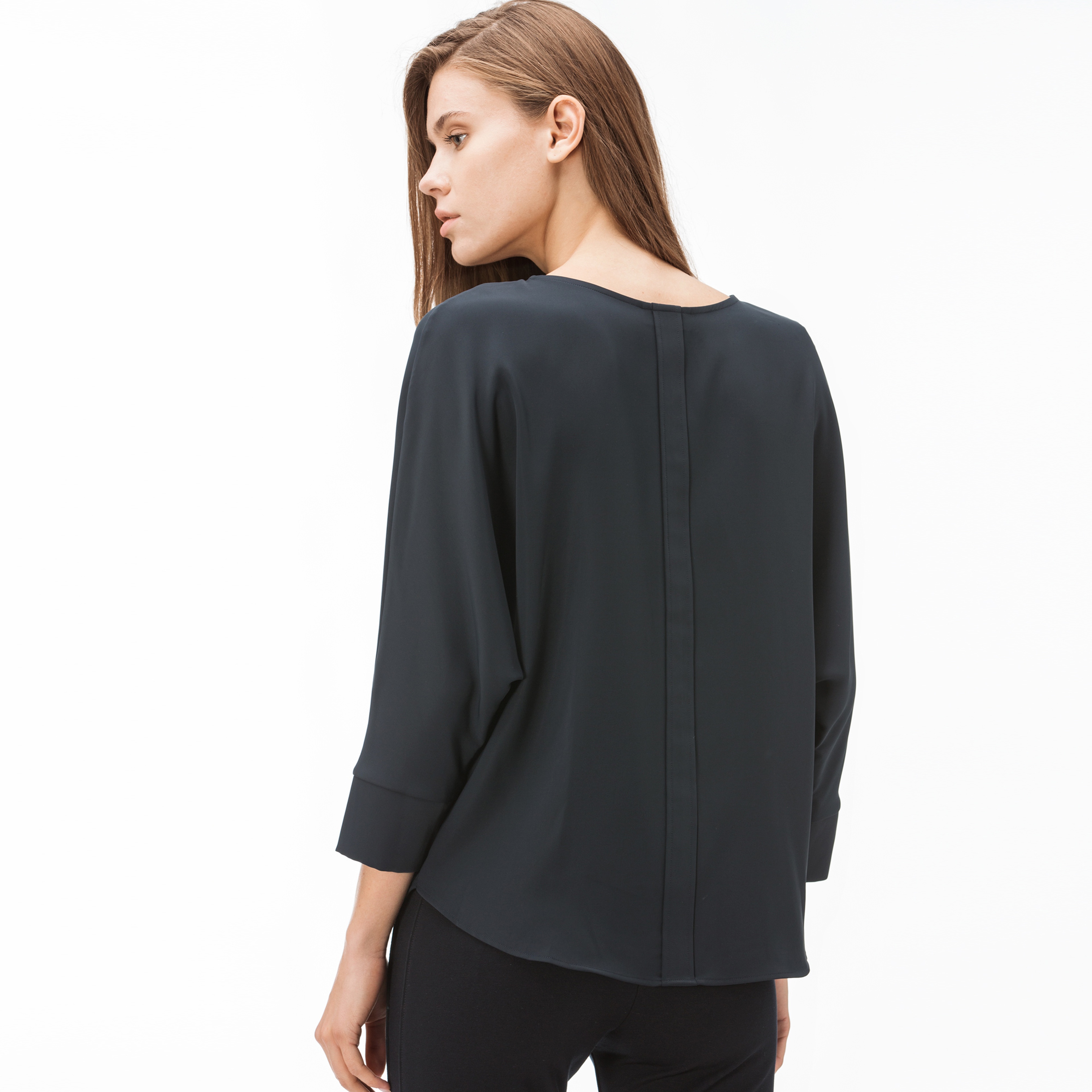 Lacoste Kadın Kayık Yaka Truvakar Kollu Lacivert Bluz