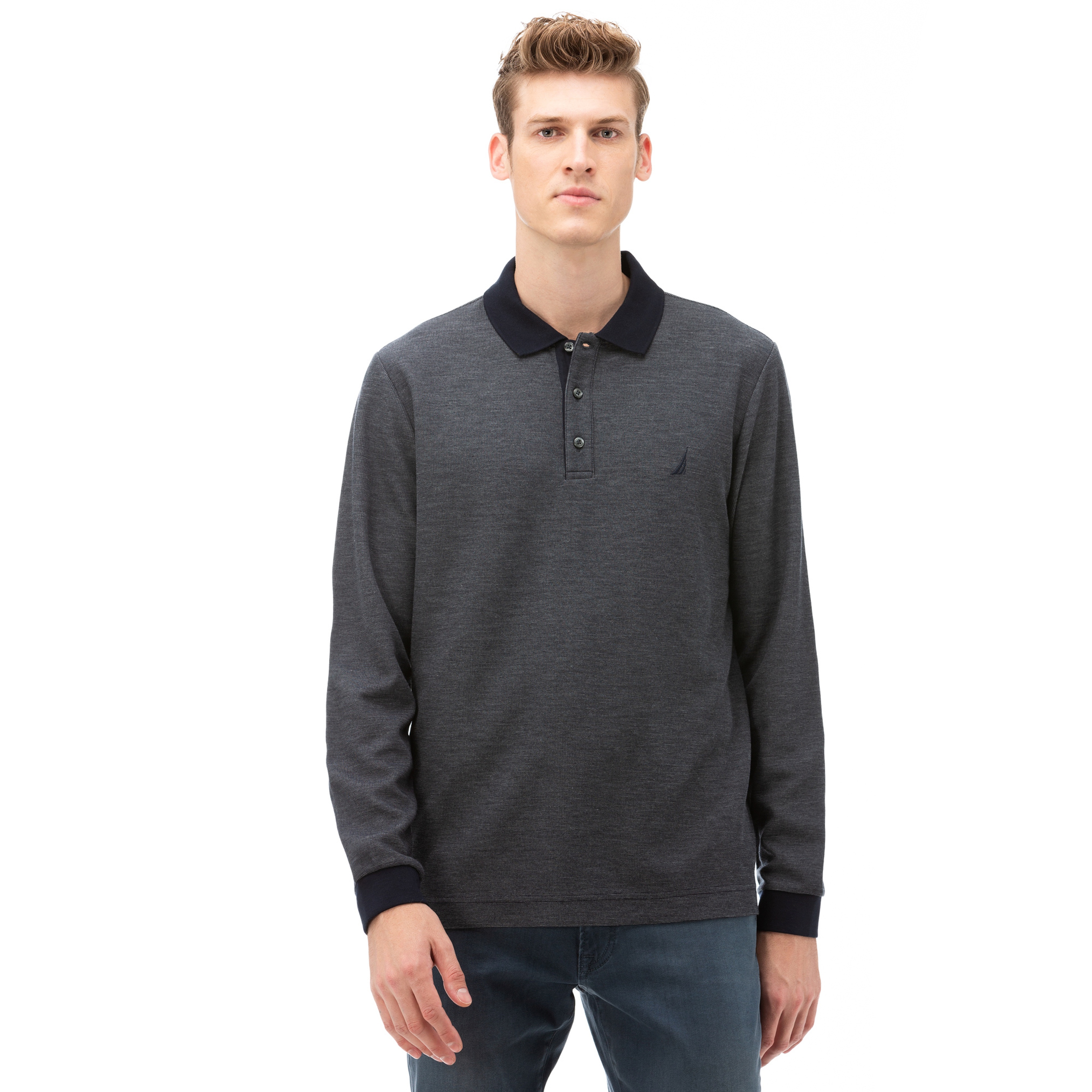 NAUTICA Erkek Lacivert Classic Fit Uzun Kollu Polo