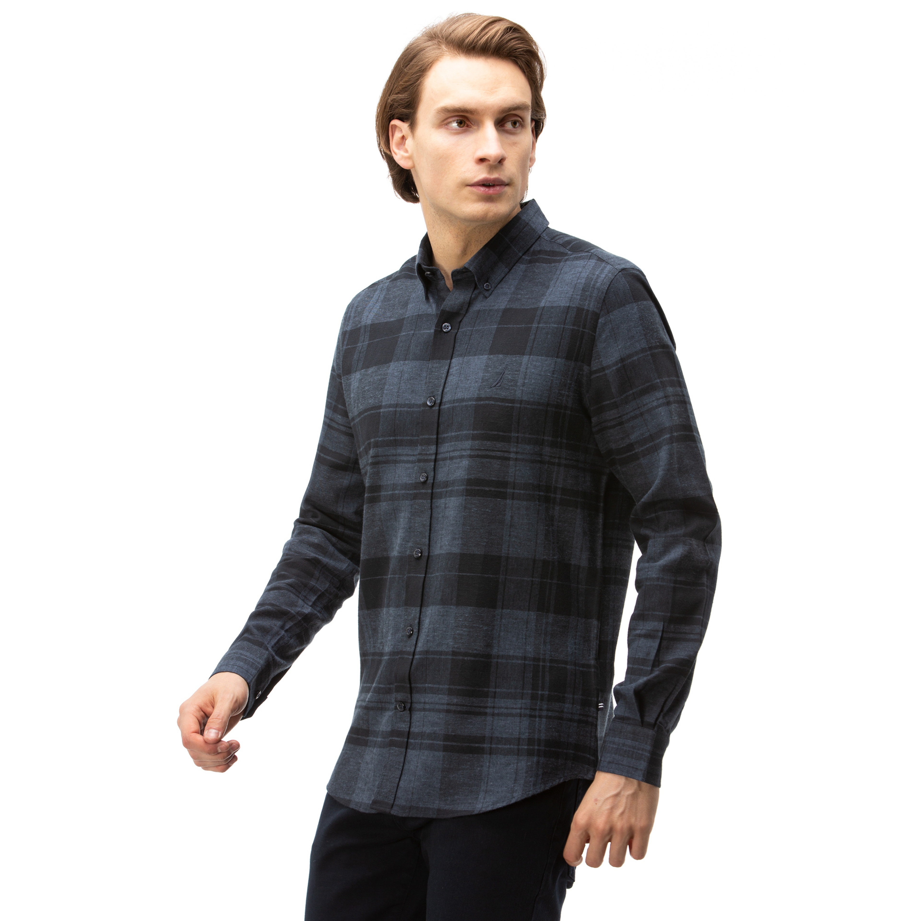 NAUTICA Erkek Lacivert Slim Fit Kareli Gömlek